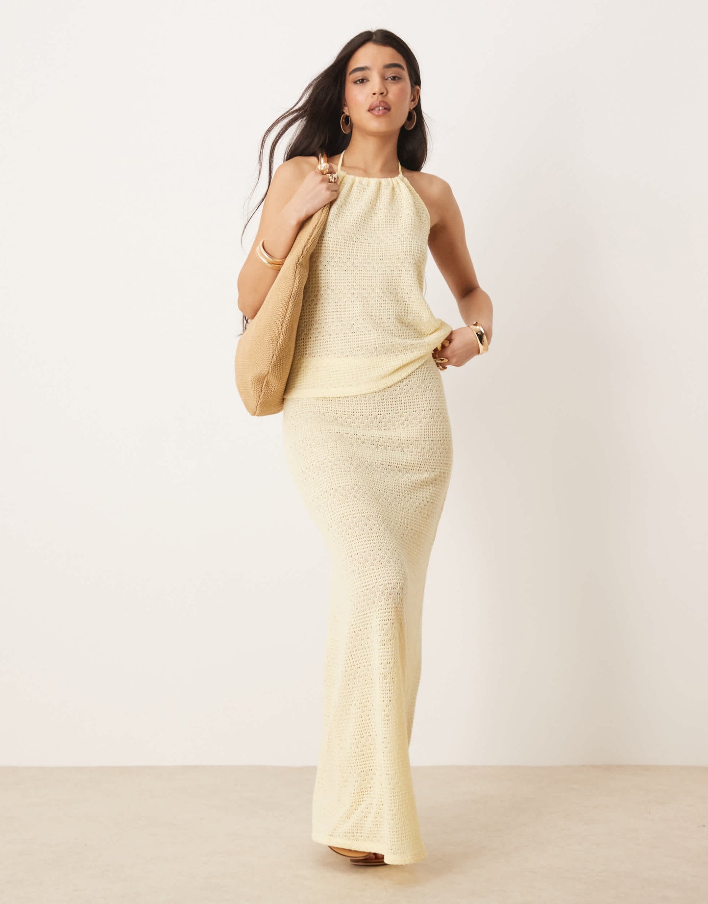 Gina Tricot co-ord maxi relaxed fit crochet skirt in yellow