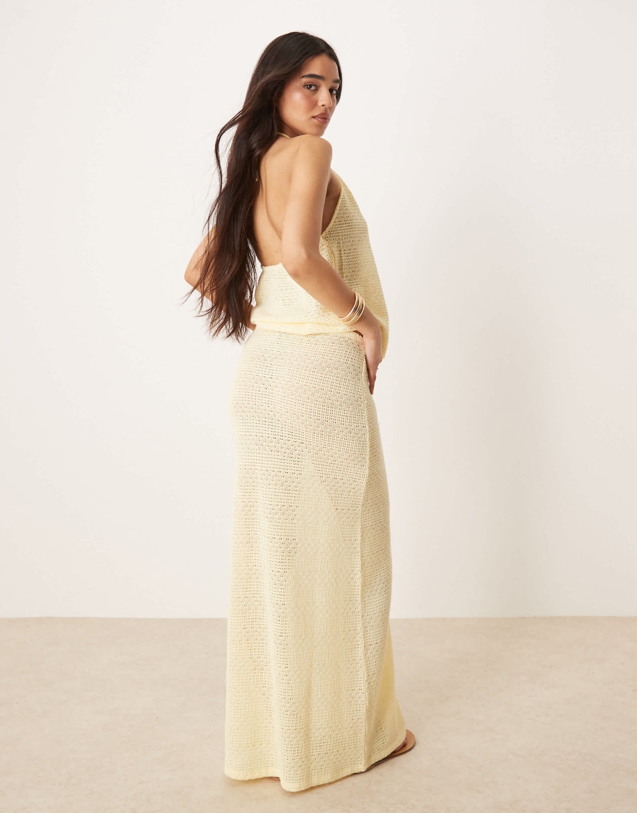 Gina Tricot co-ord maxi relaxed fit crochet skirt in yellow