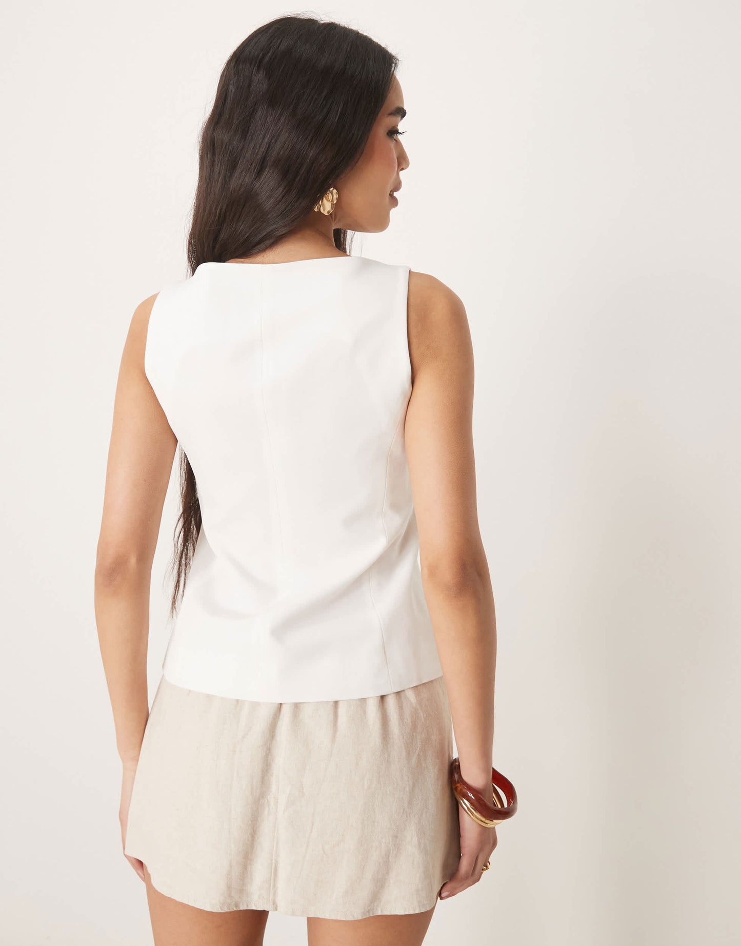 Gina Tricot tailored longline boatneck waistcoat in white