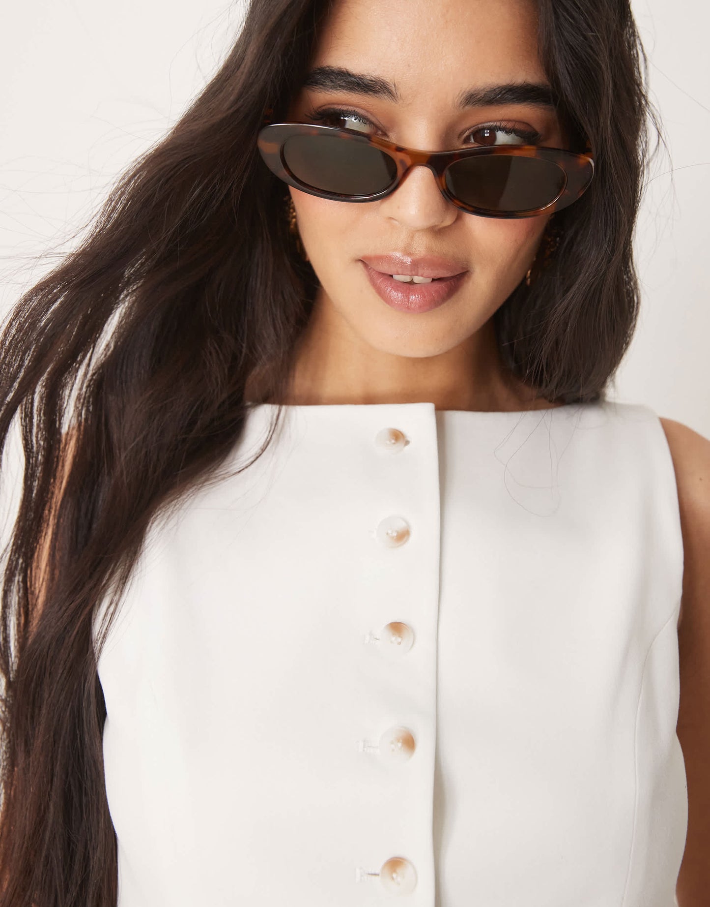 Gina Tricot tailored longline boatneck waistcoat in white