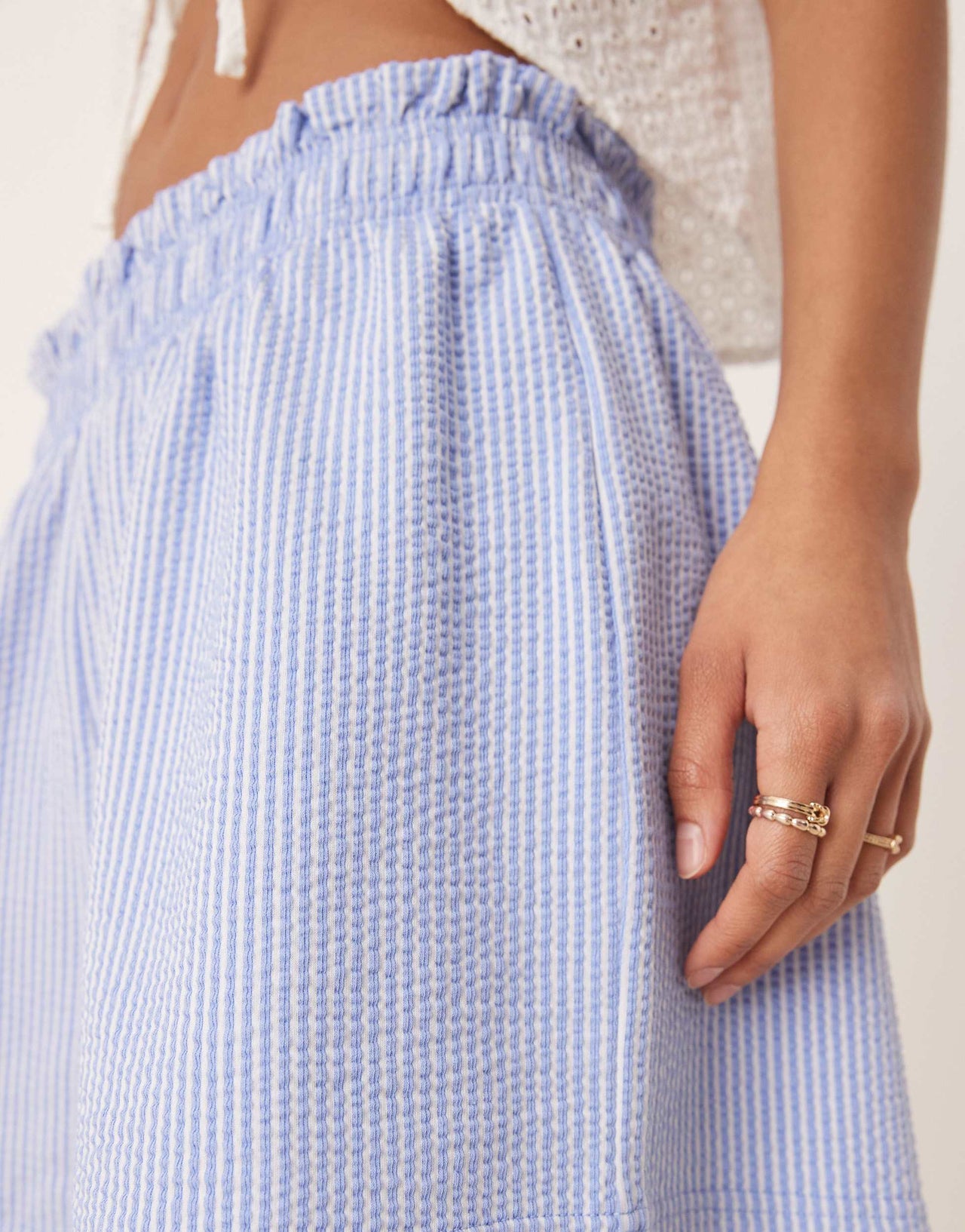 Gina Tricot seersucker shorts in blue check