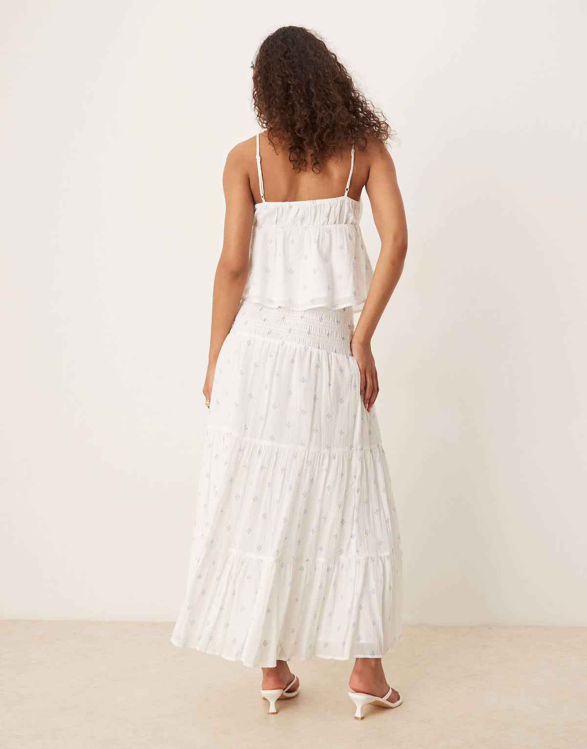Gina Tricot tiered maxi skirt in white paisley print