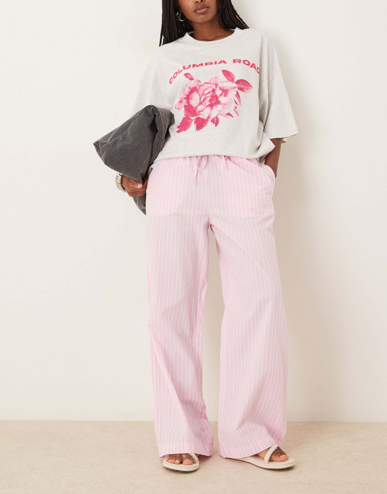 Gina Tricot cotton poplin relaxed fit trousers in pink stripe
