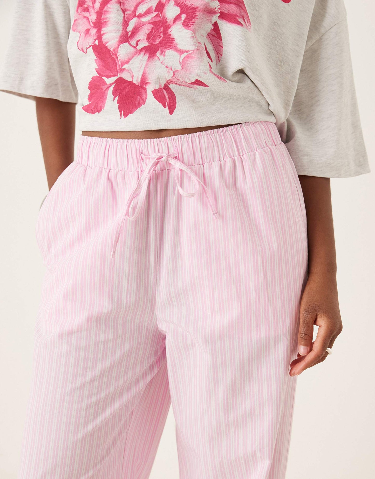 Gina Tricot cotton poplin relaxed fit trousers in pink stripe