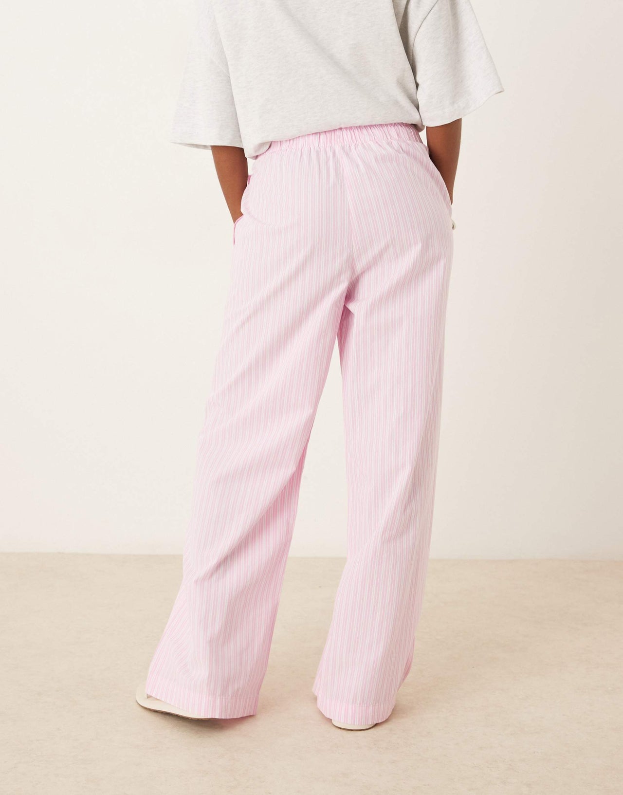 Gina Tricot cotton poplin relaxed fit trousers in pink stripe