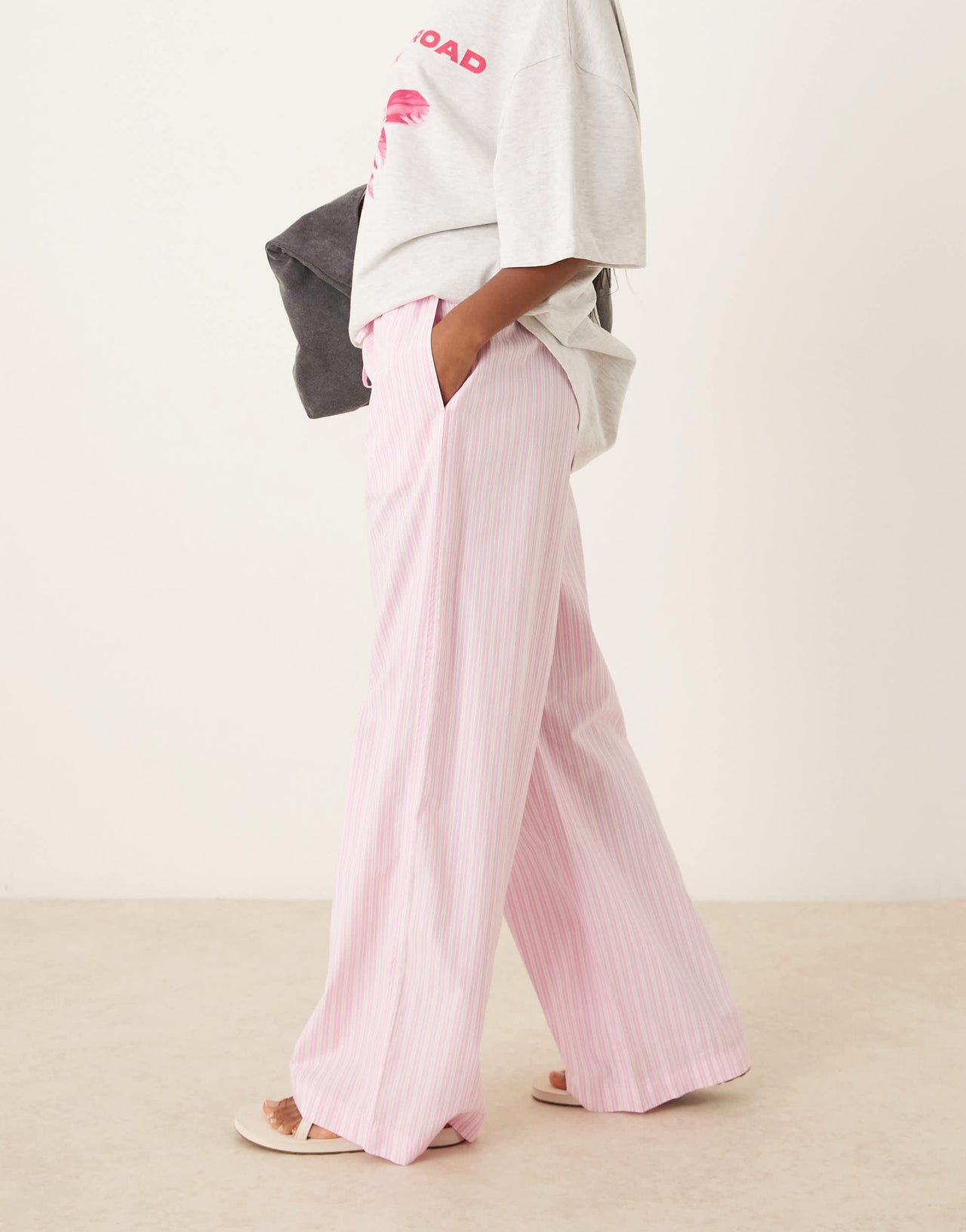Gina Tricot cotton poplin relaxed fit trousers in pink stripe
