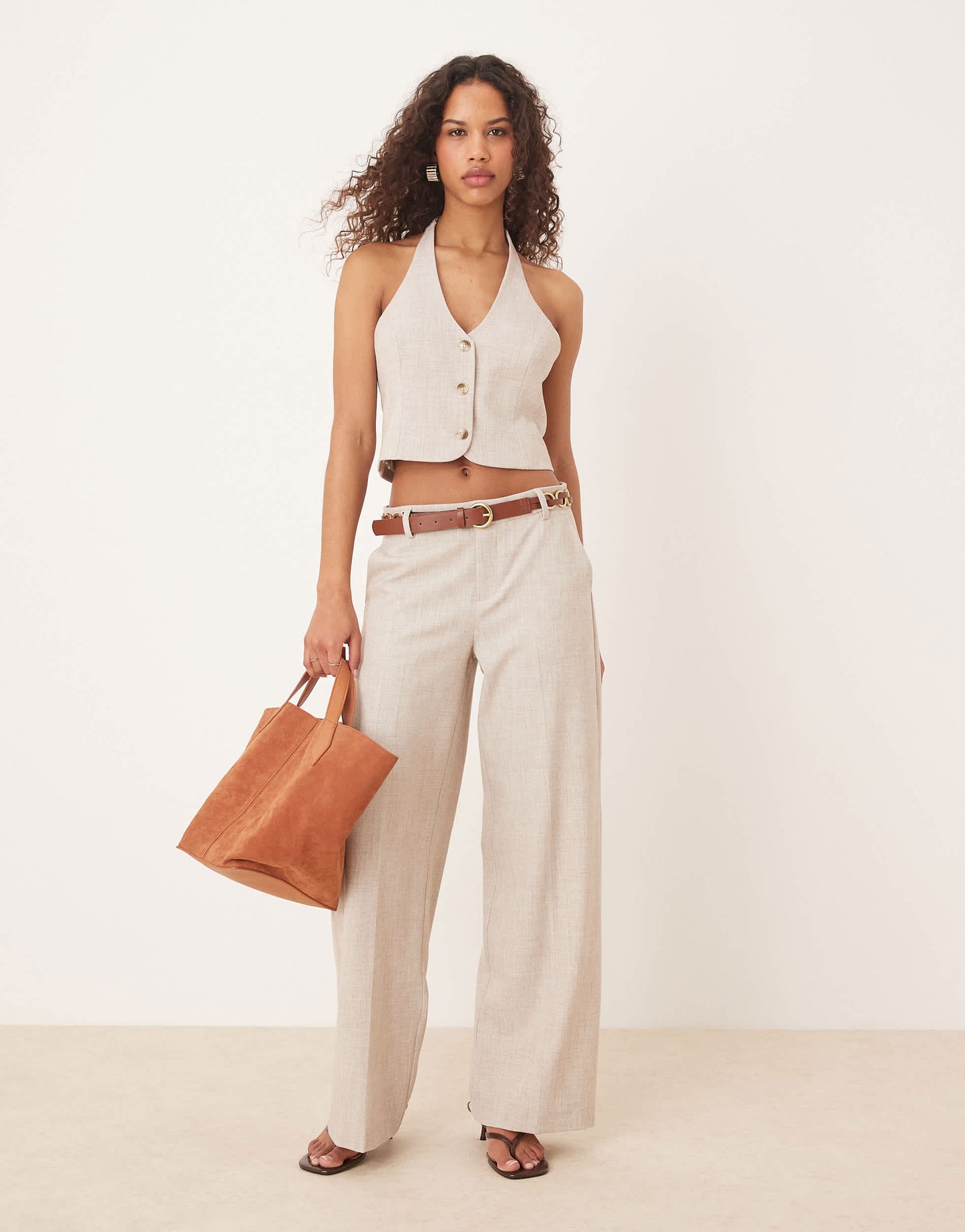 Gina Tricot mix and match co-ord halterneck tailored waistcoat vest in beige melange