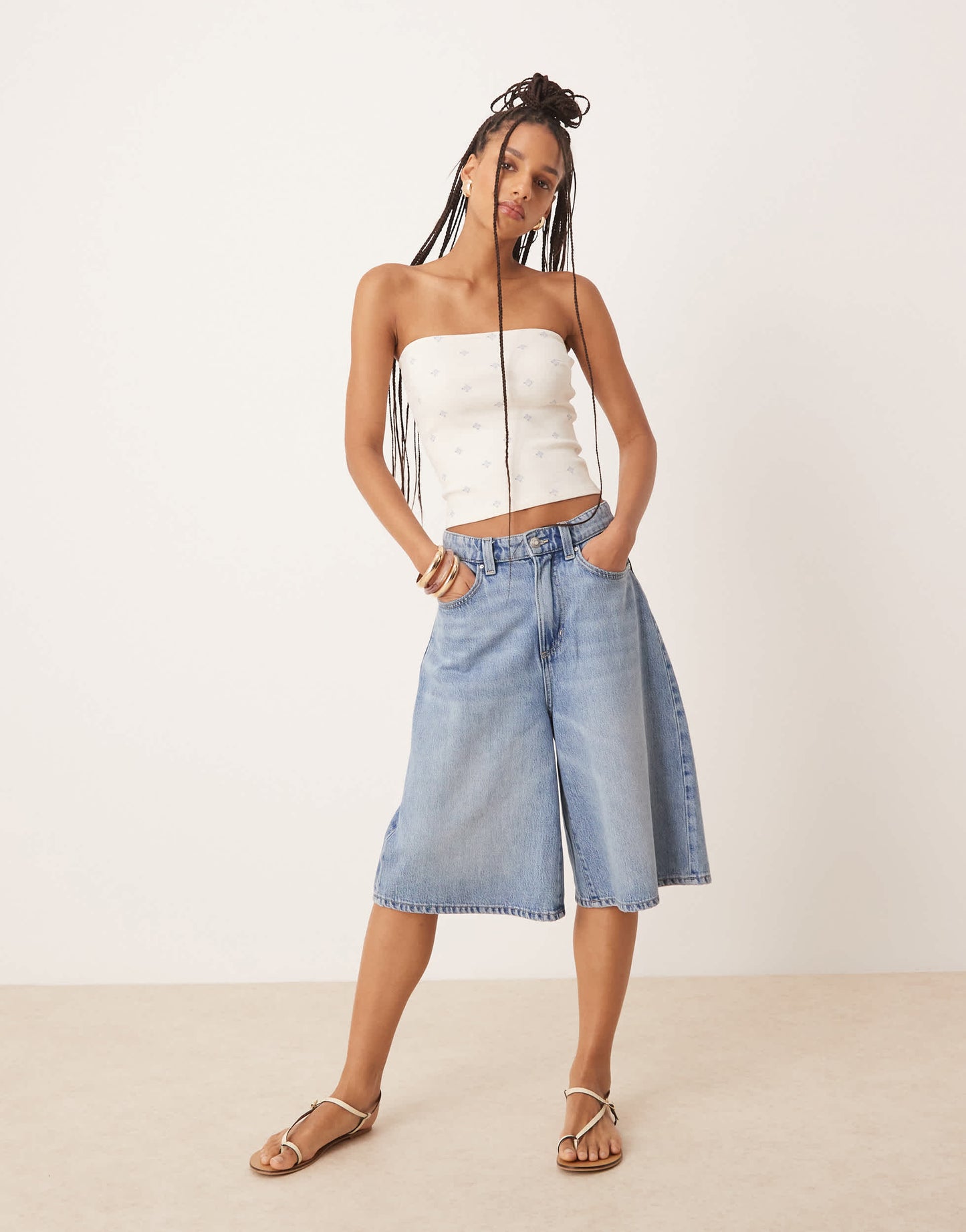 Gina Tricot bandeau tube top in cream greek paisley print