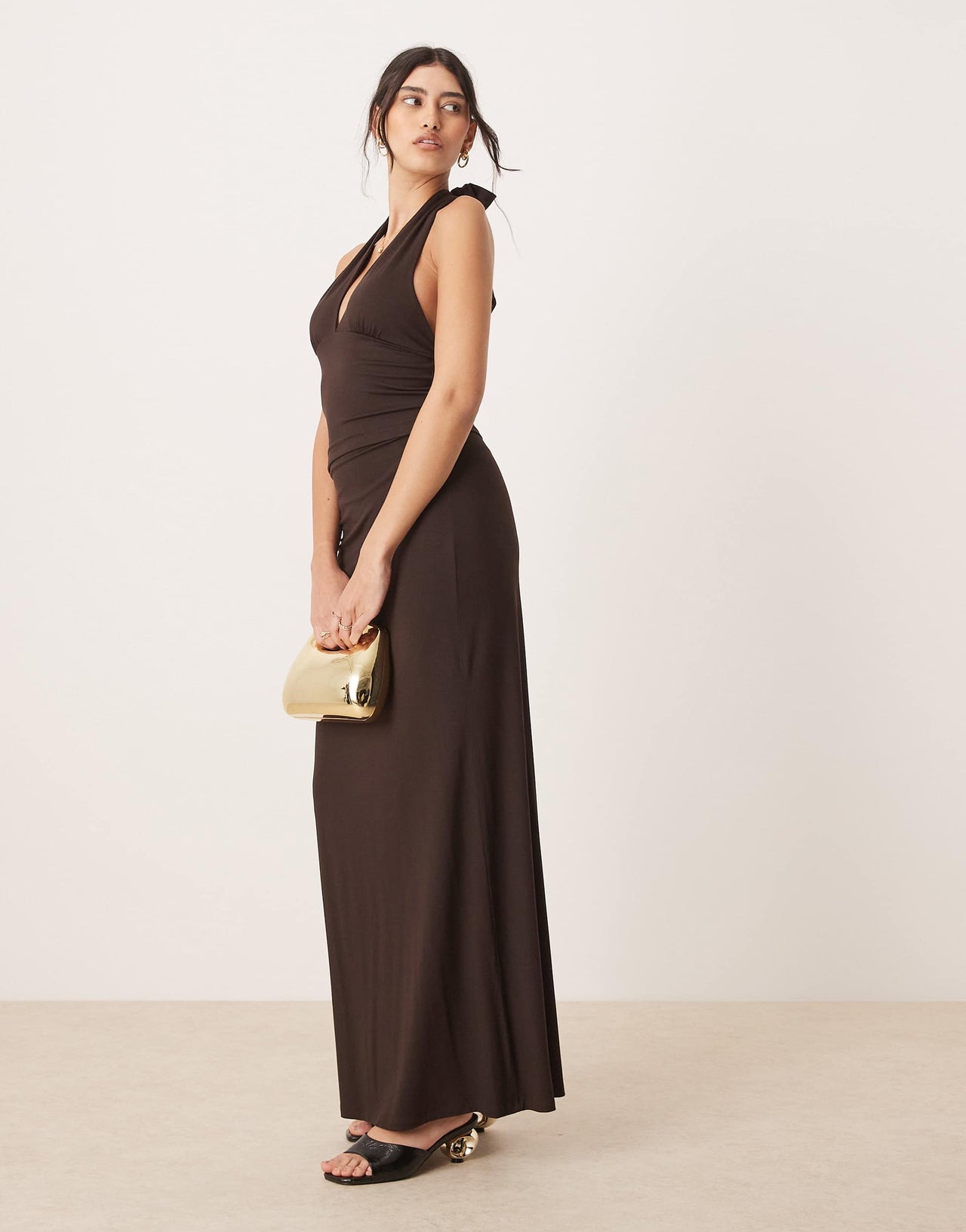Gina Tricot co-ord Soft Touch jersey maxi drapey skirt in brown