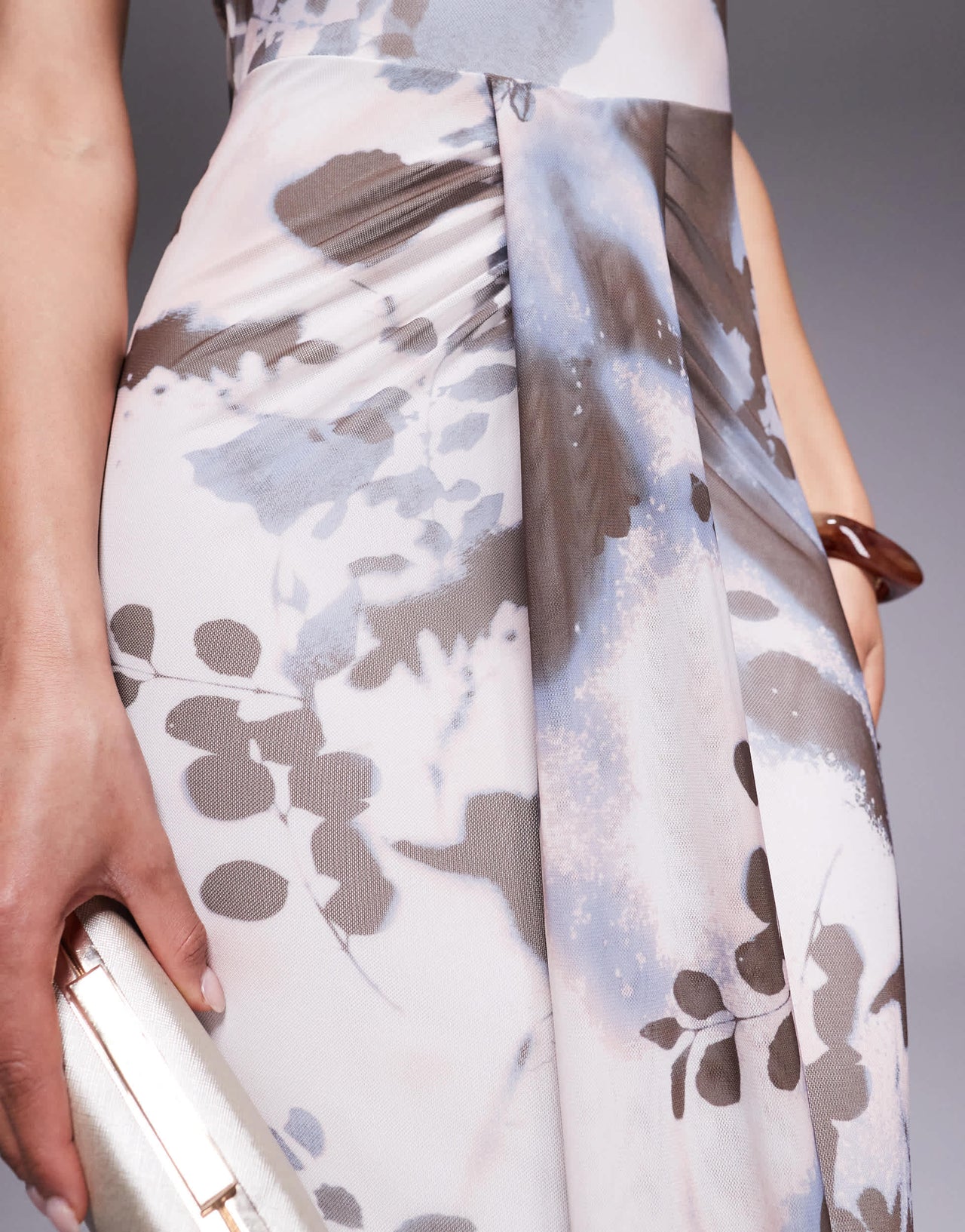 ASOS DESIGN mesh slash neck open back midi dress with sash detail in abstract floral print