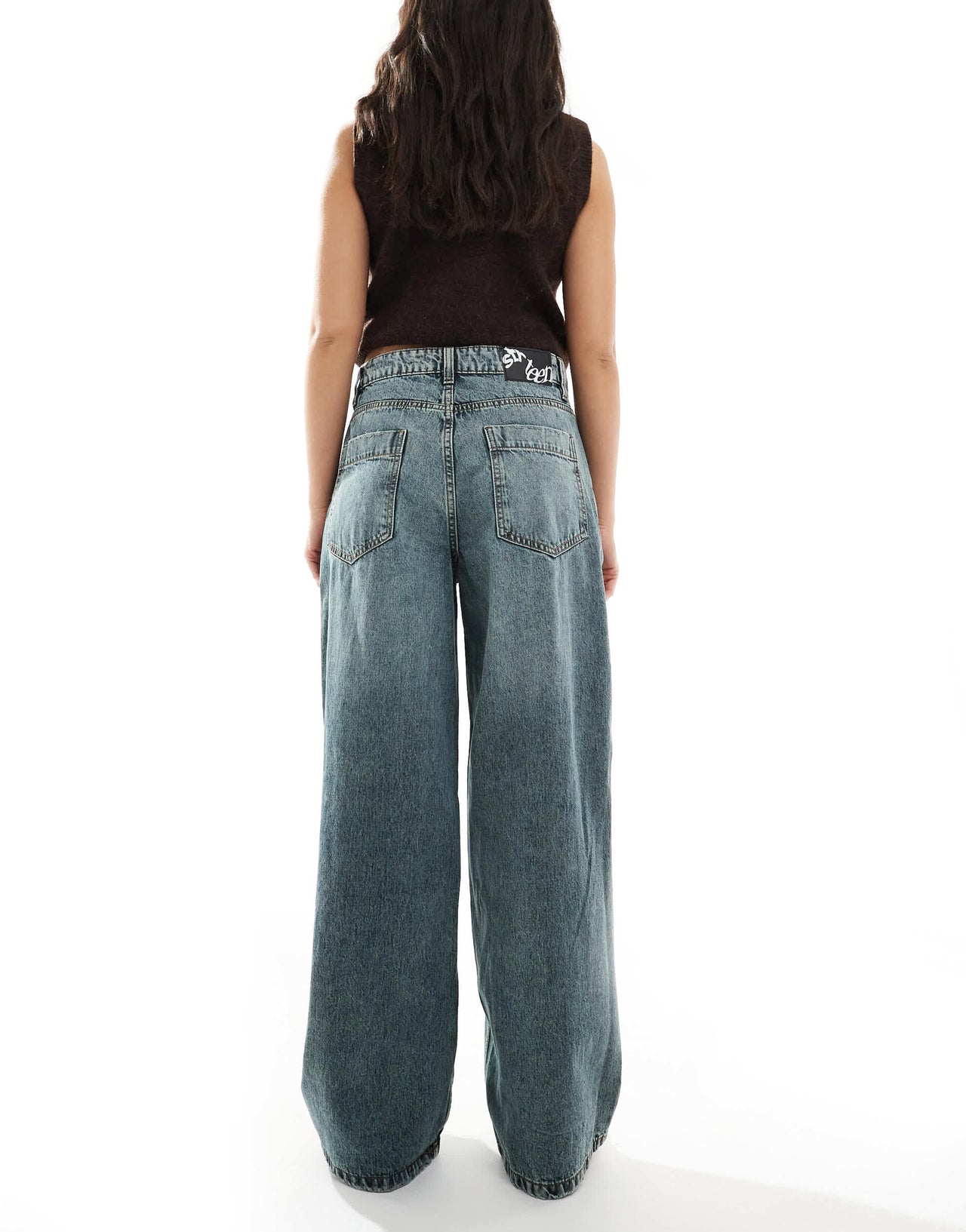Stradivarius STR baggy jean in dark vintage wash