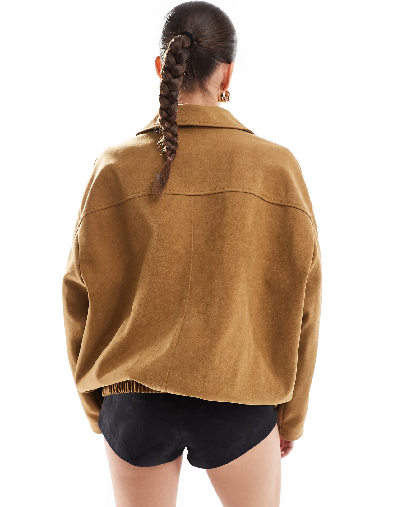 Stradivarius STR faux suede bomber jacket in brown