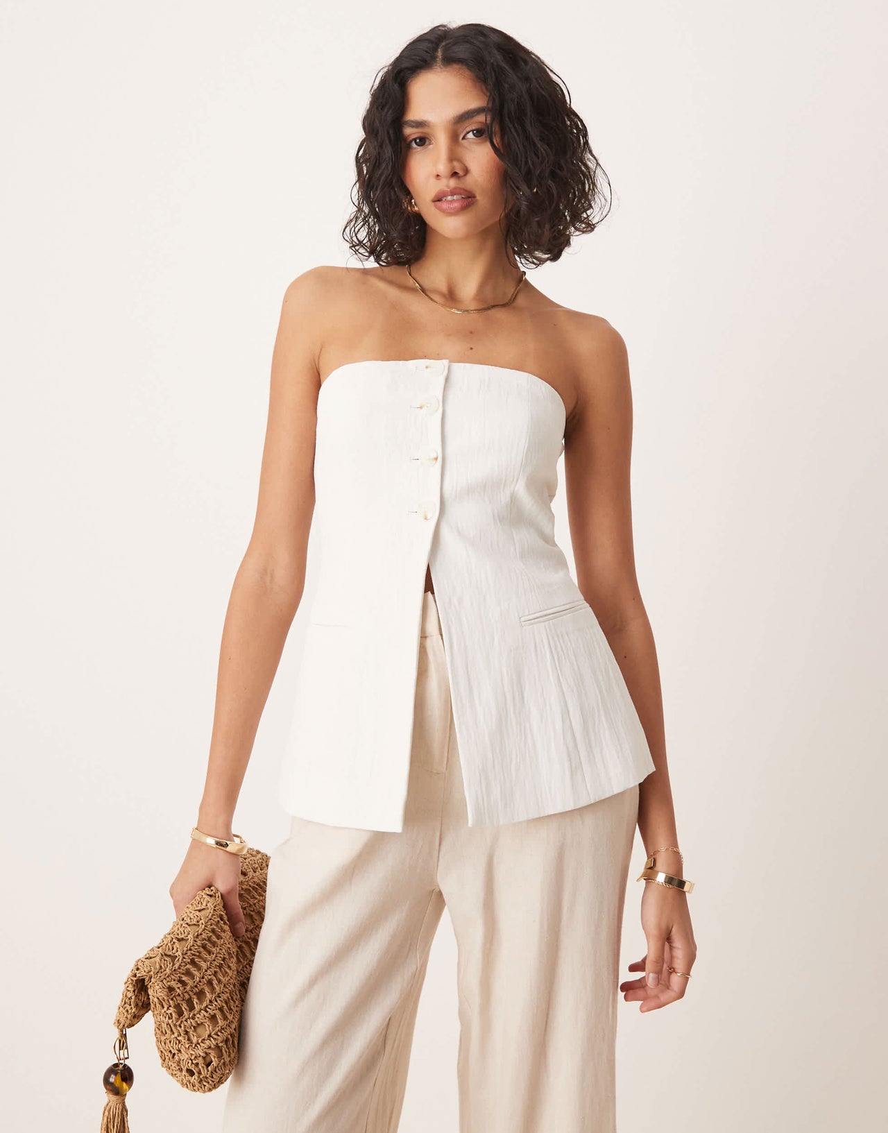 Stradivarius tailored bandeau top in white