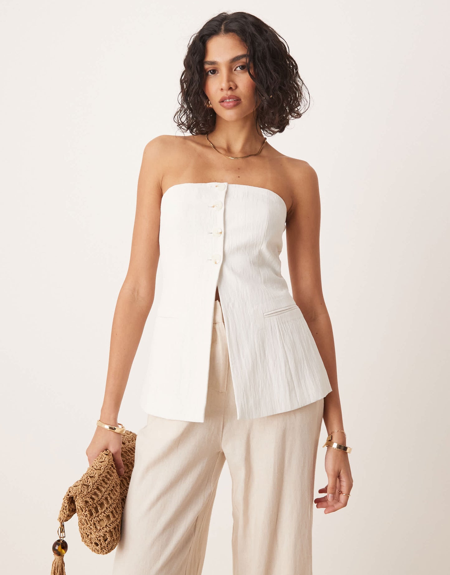 Stradivarius tailored bandeau top in white