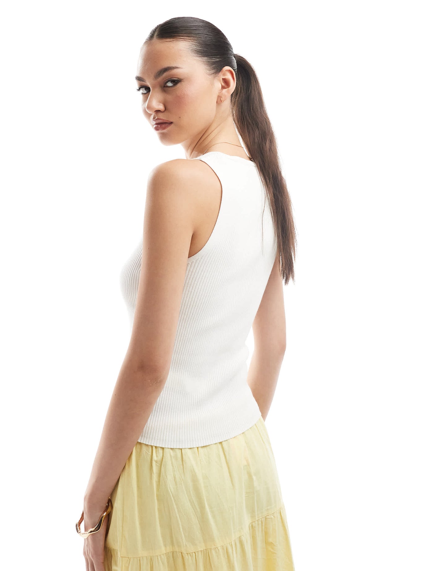 Stradivarius light knitted button detail vest in white