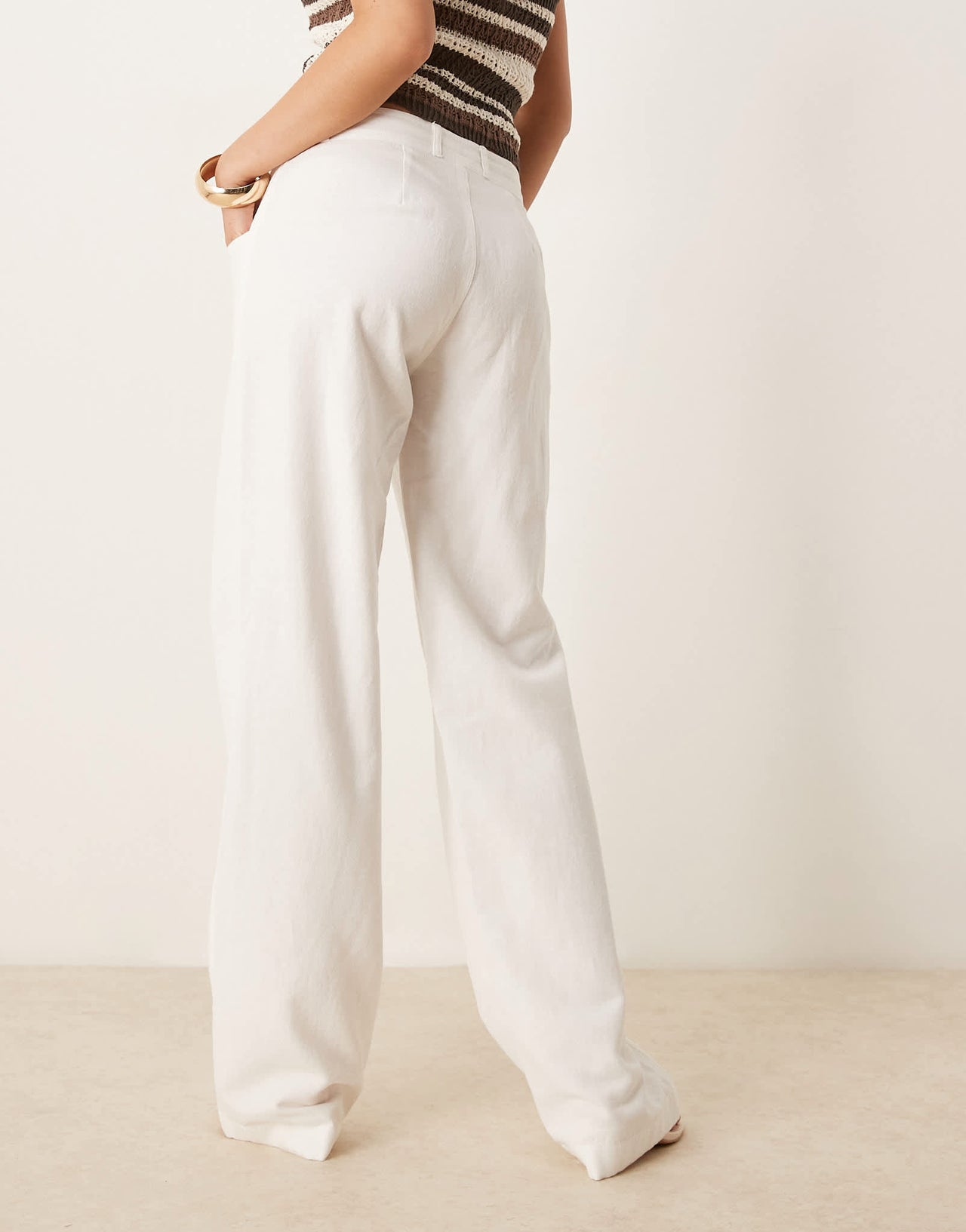 Stradivarius STR drawstring linen look trouser in ecru