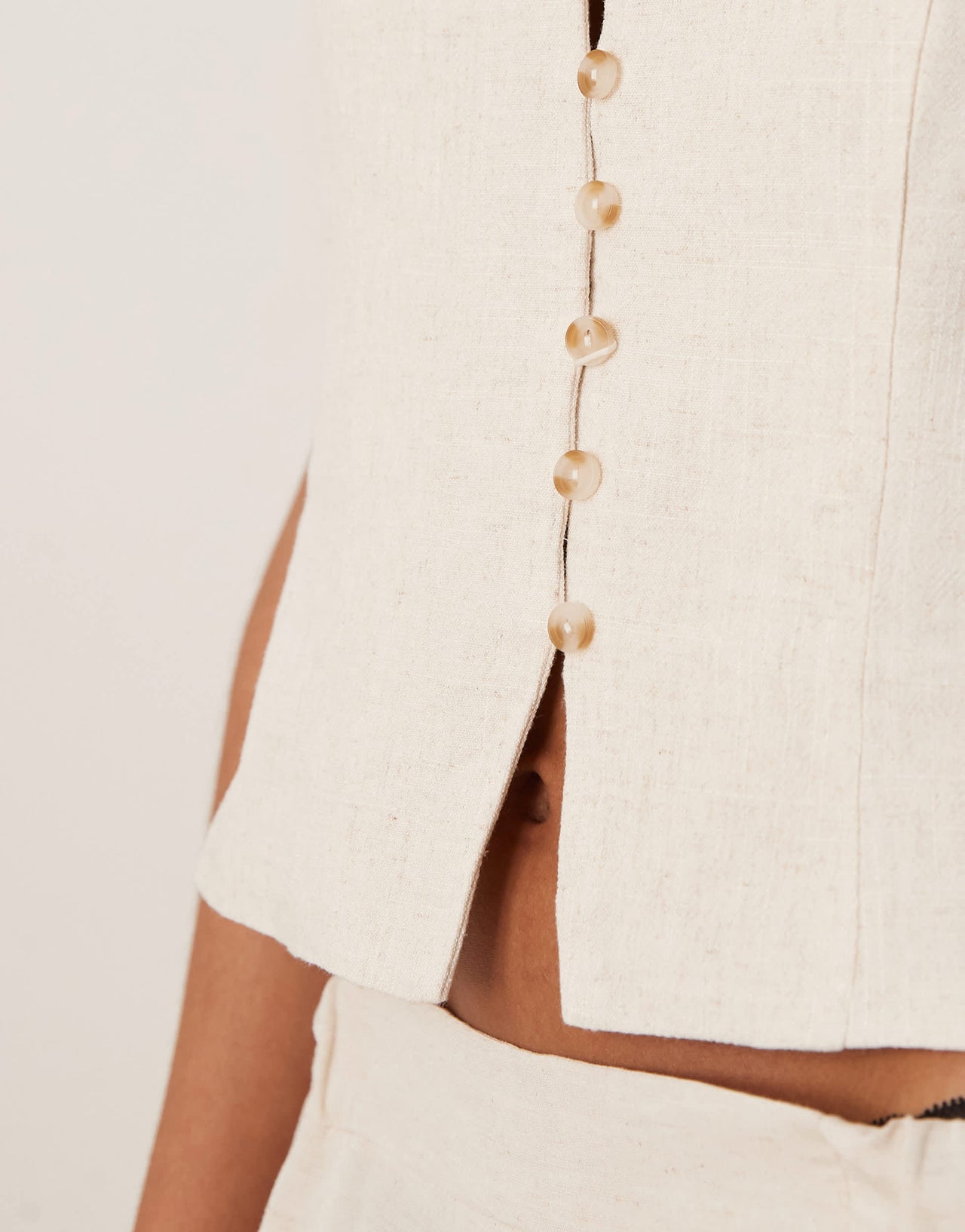 Stradivarius tailored linen look square neck waistcoat top in ecru