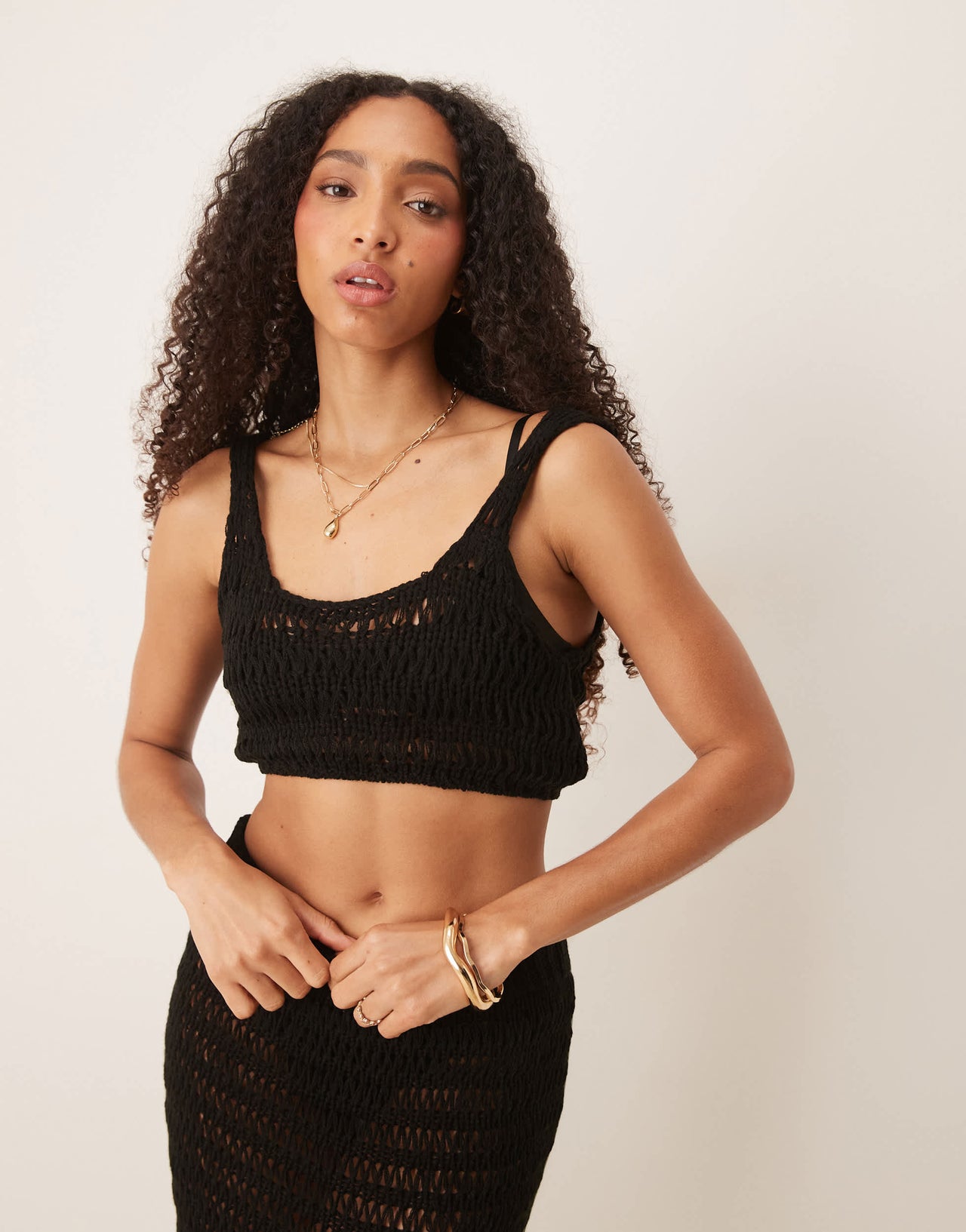 ASOS DESIGN knitted beach crop top in black