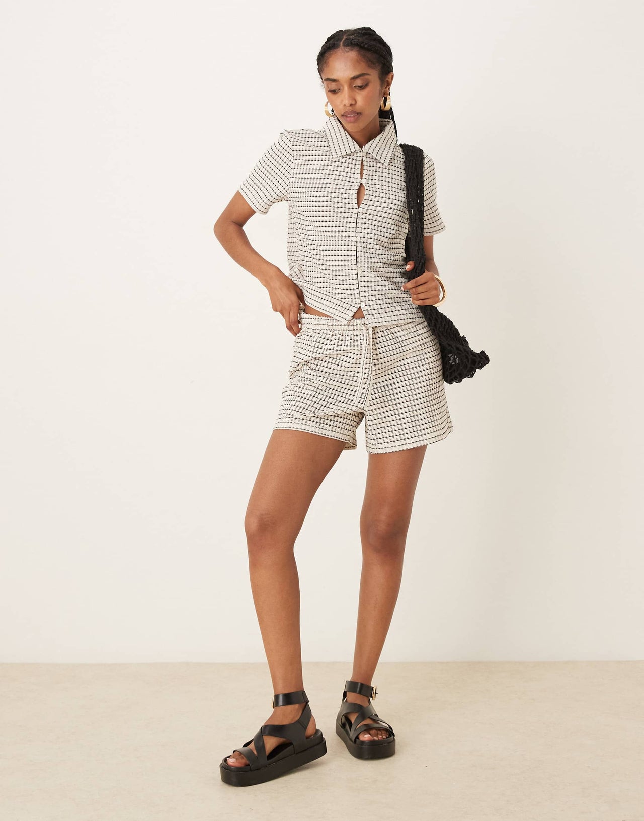 AWARE knitted relaxed short co-ord in monochrome
