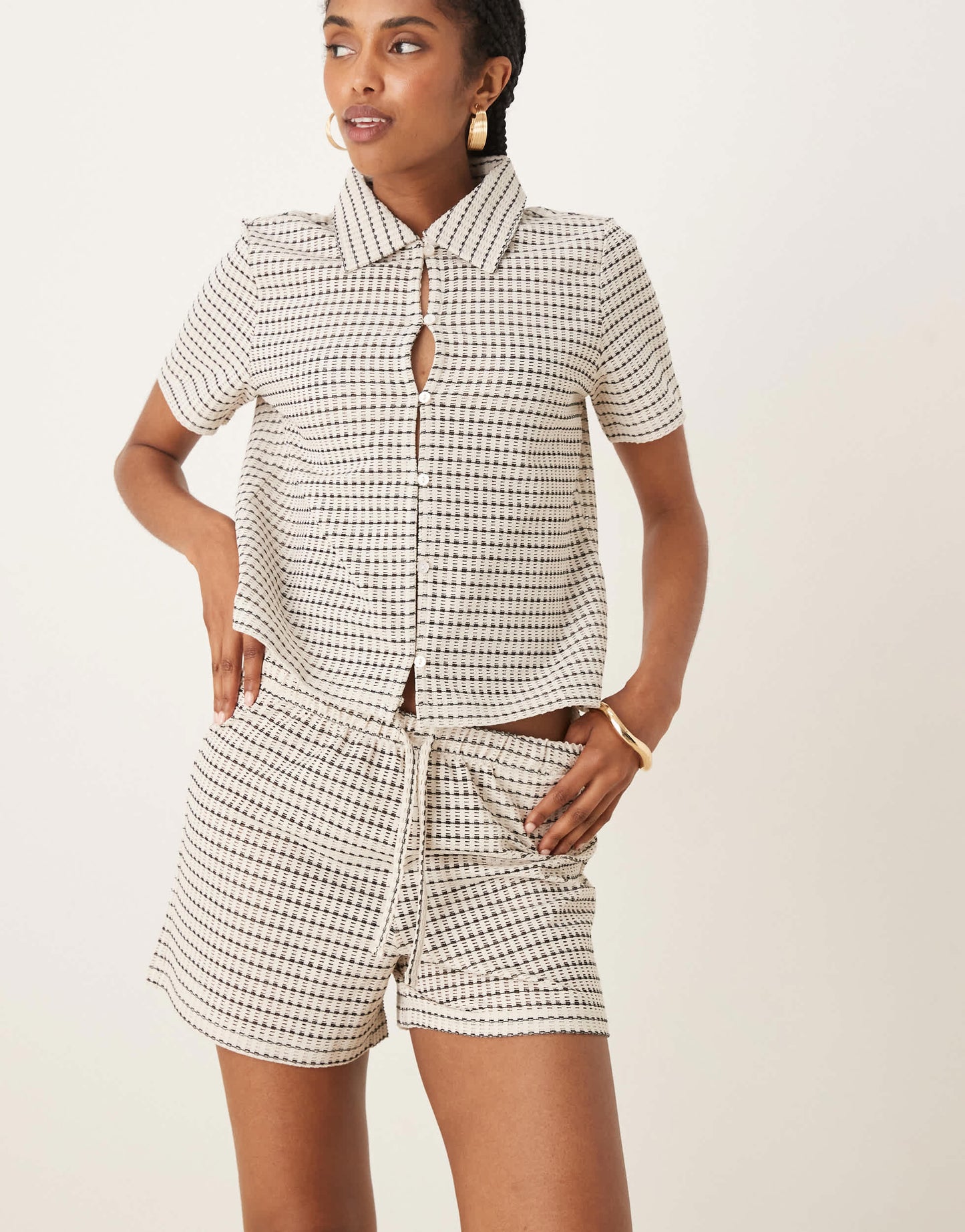 AWARE knitted relaxed short co-ord in monochrome