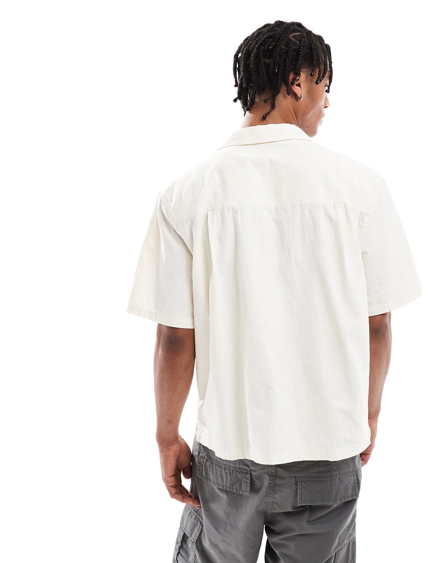 Pull&Bear crinkle textured revere collar shirt in ecru