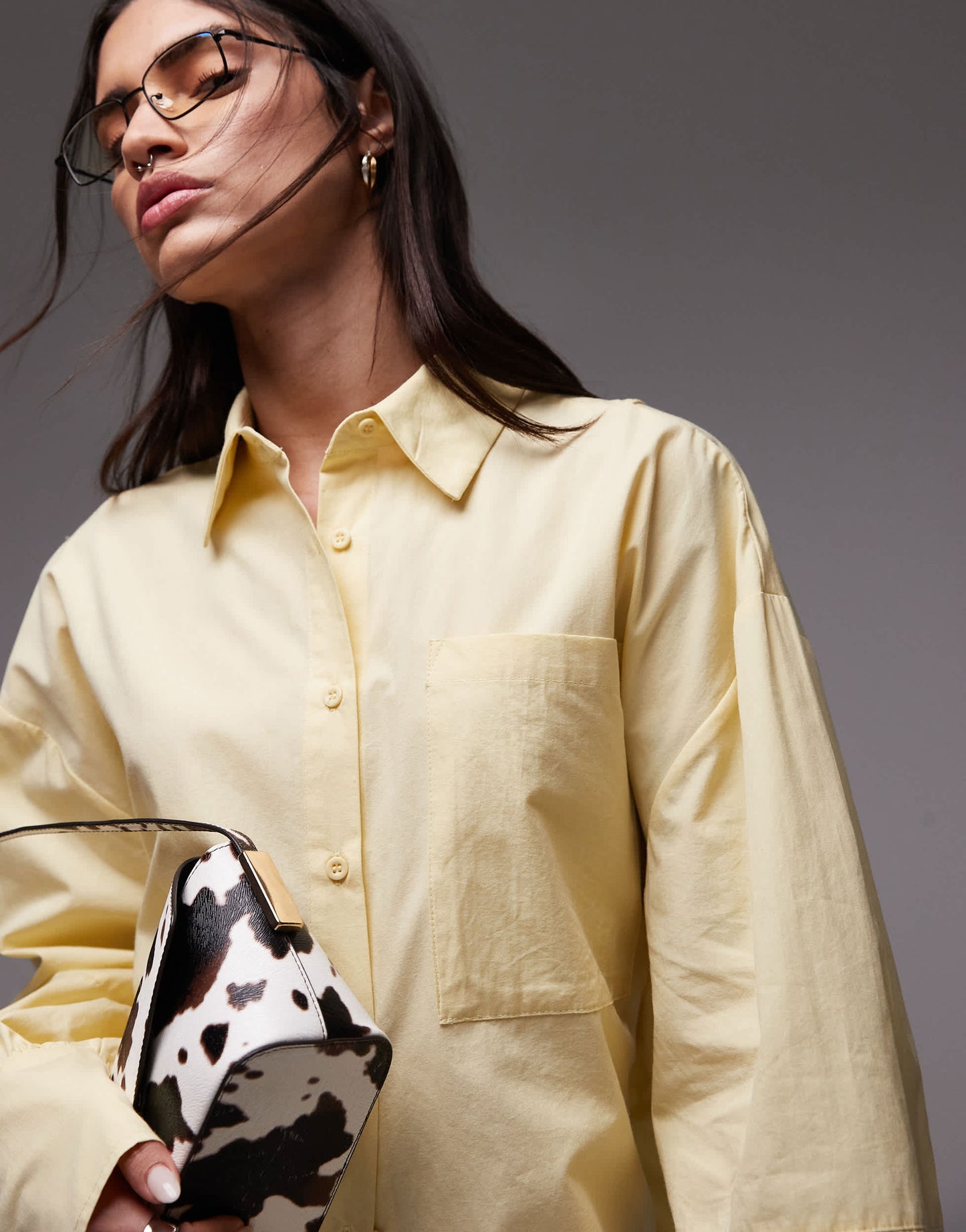 ASOS DESIGN poplin open back detail oversized shirt in buttermilk