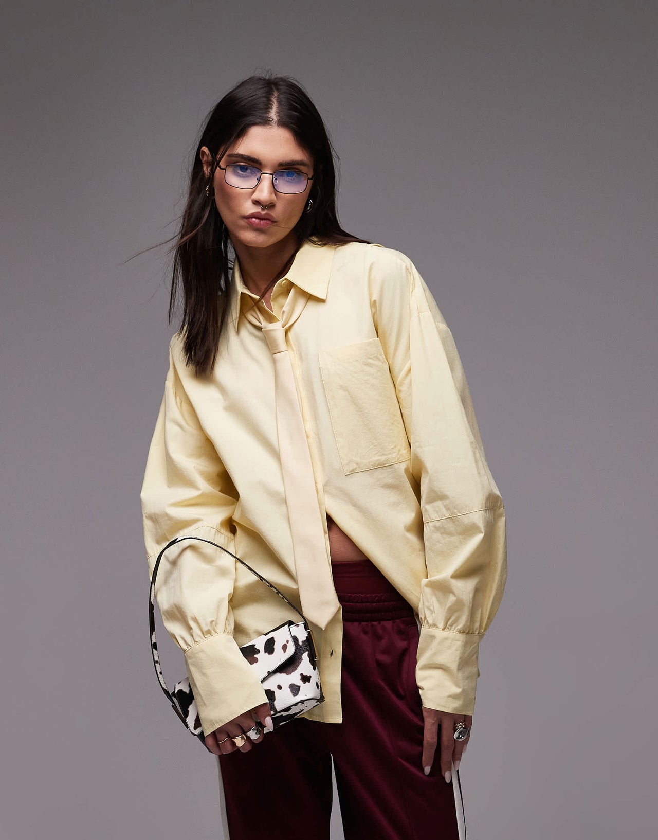 ASOS DESIGN poplin open back detail oversized shirt in buttermilk