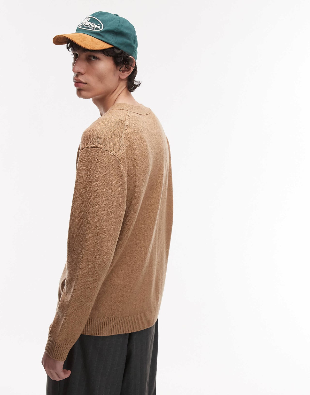 ARKET textured lightweight knitted cardigan in camel beige