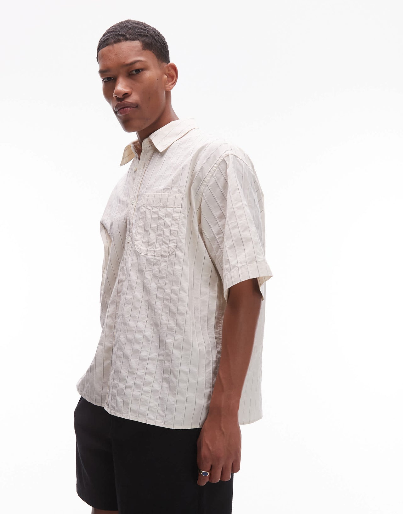 ARKET textured cotton dobby  oversized shirt in off white