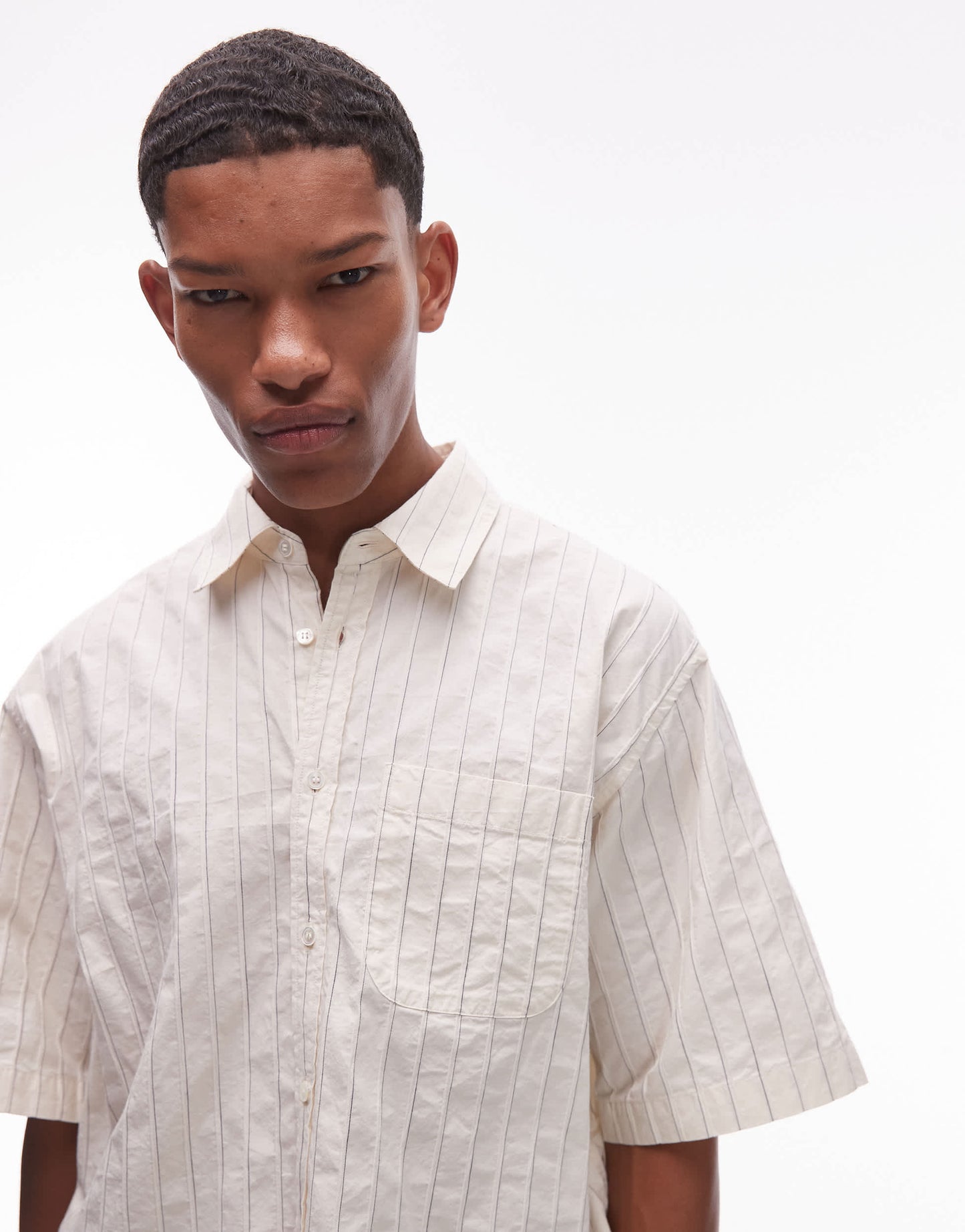 ARKET textured cotton dobby  oversized shirt in off white