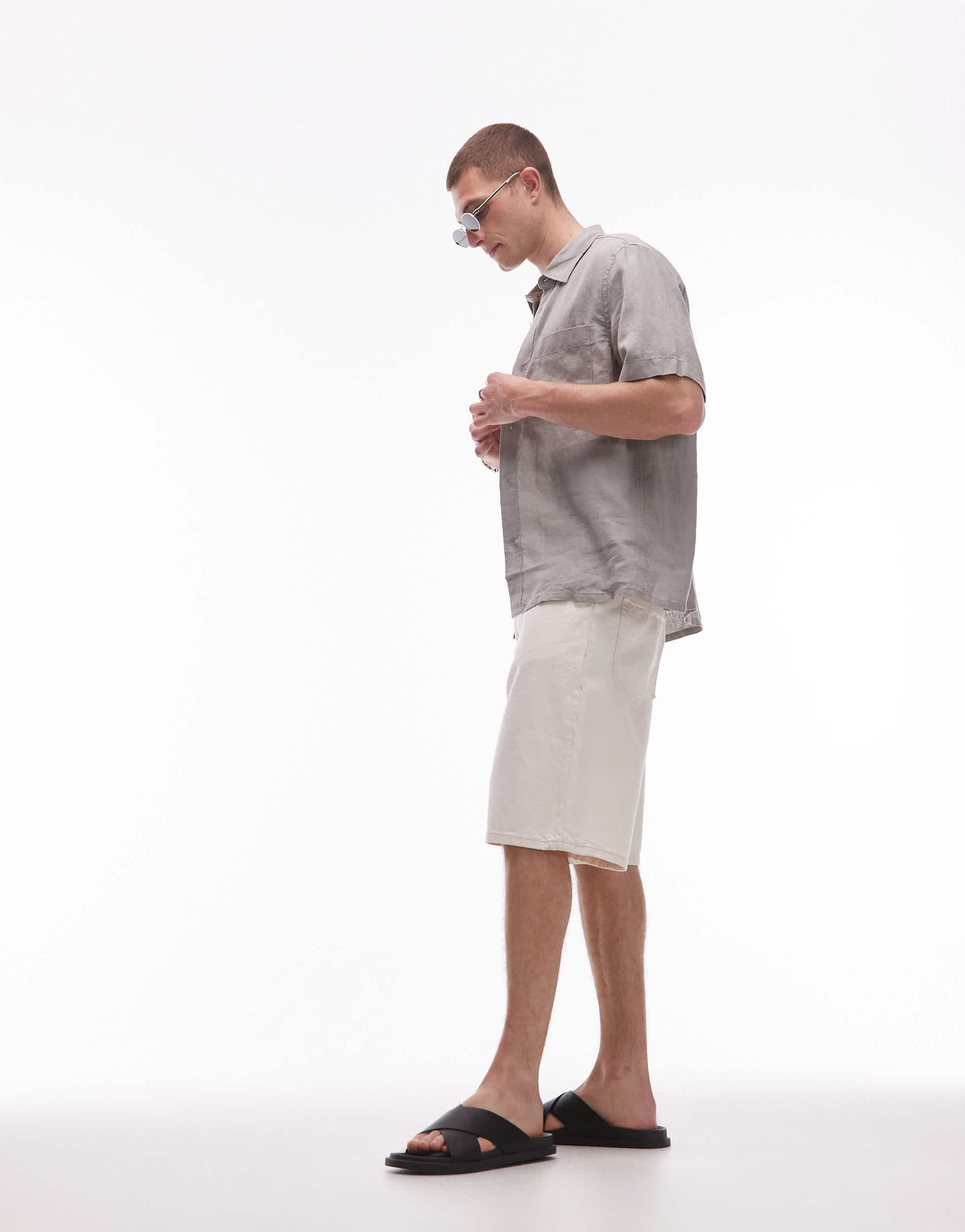 ARKET pure linen relaxed short sleeved shirt in grey