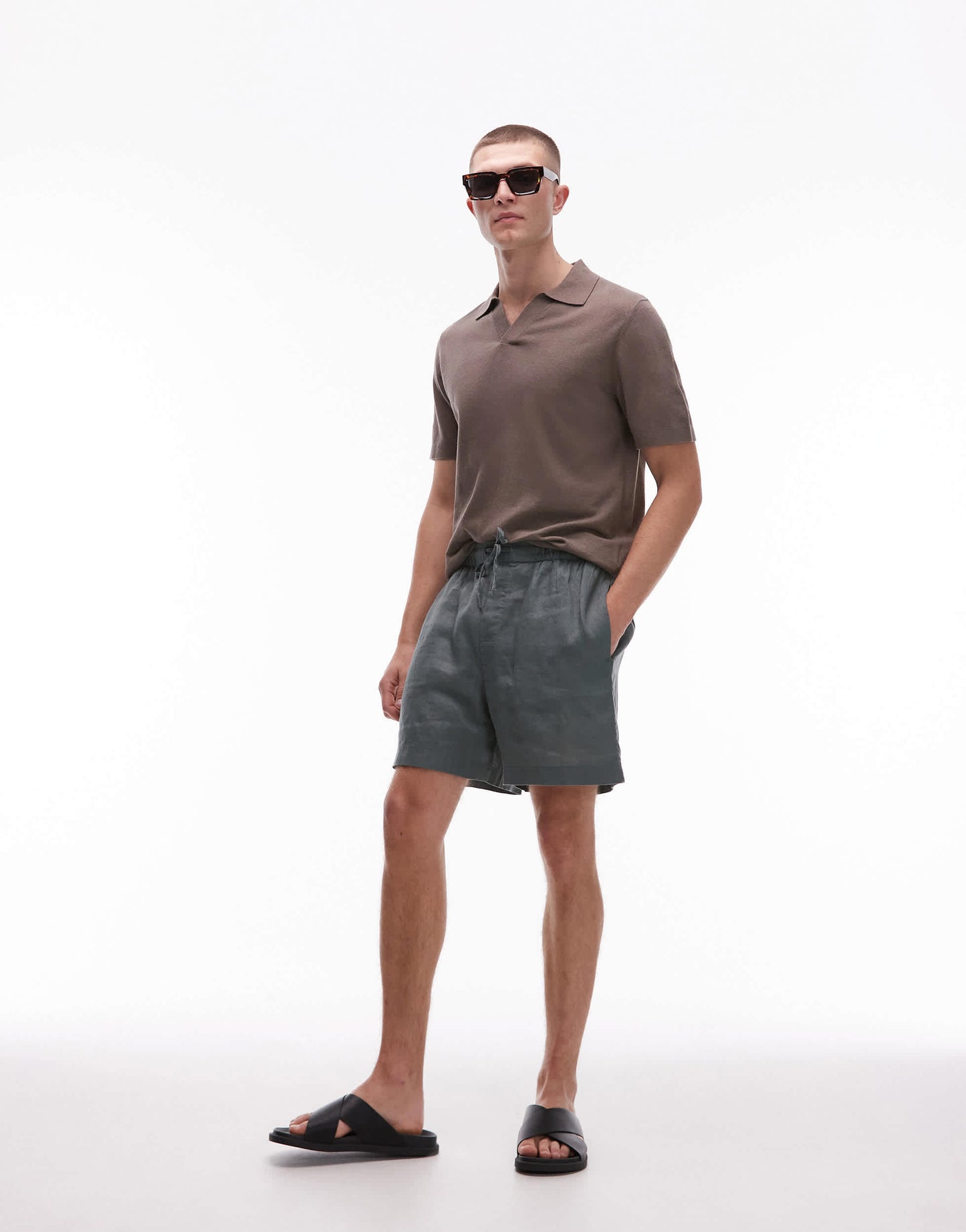 ARKET pure linen drawstring shorts in khaki green