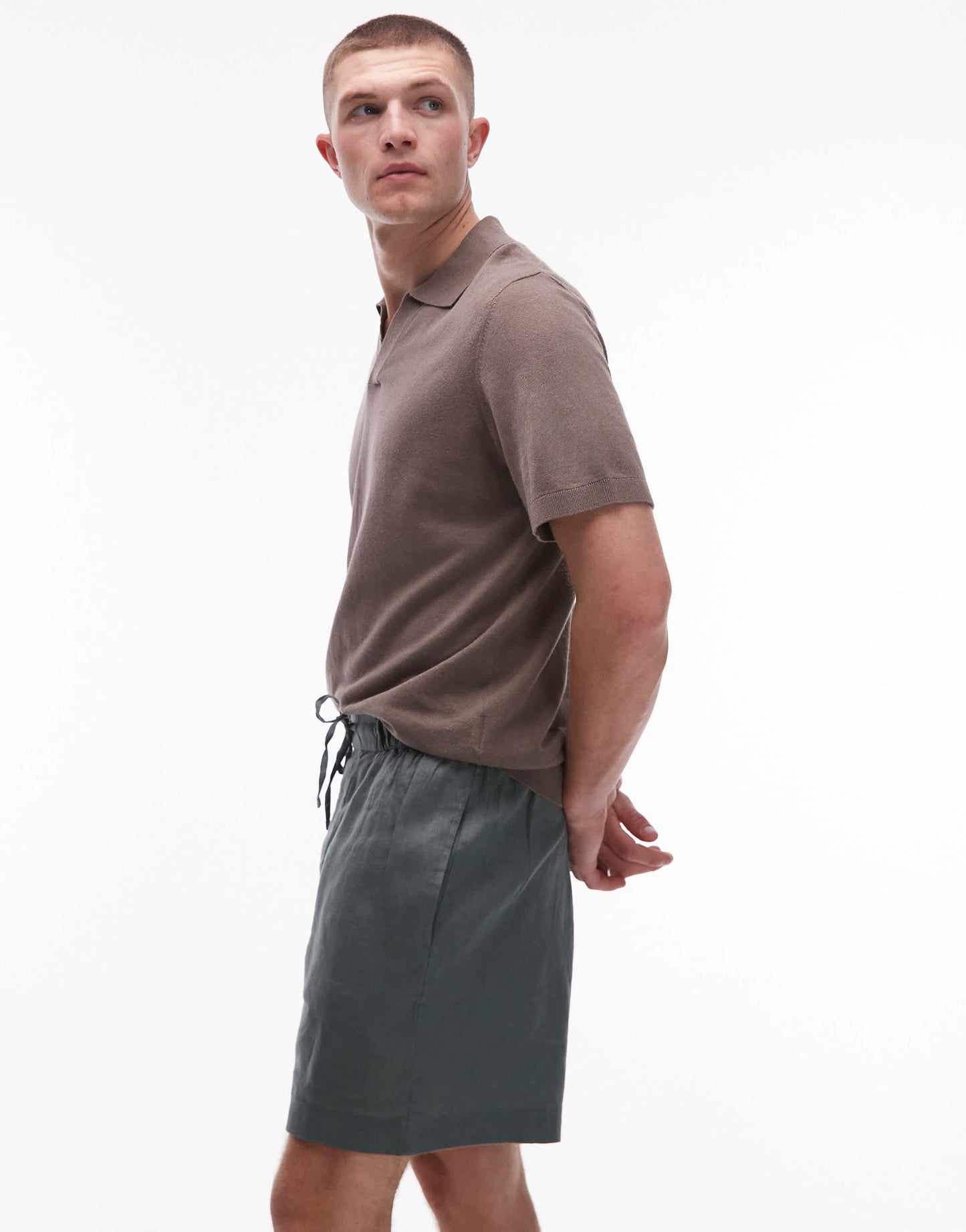 ARKET pure linen drawstring shorts in khaki green