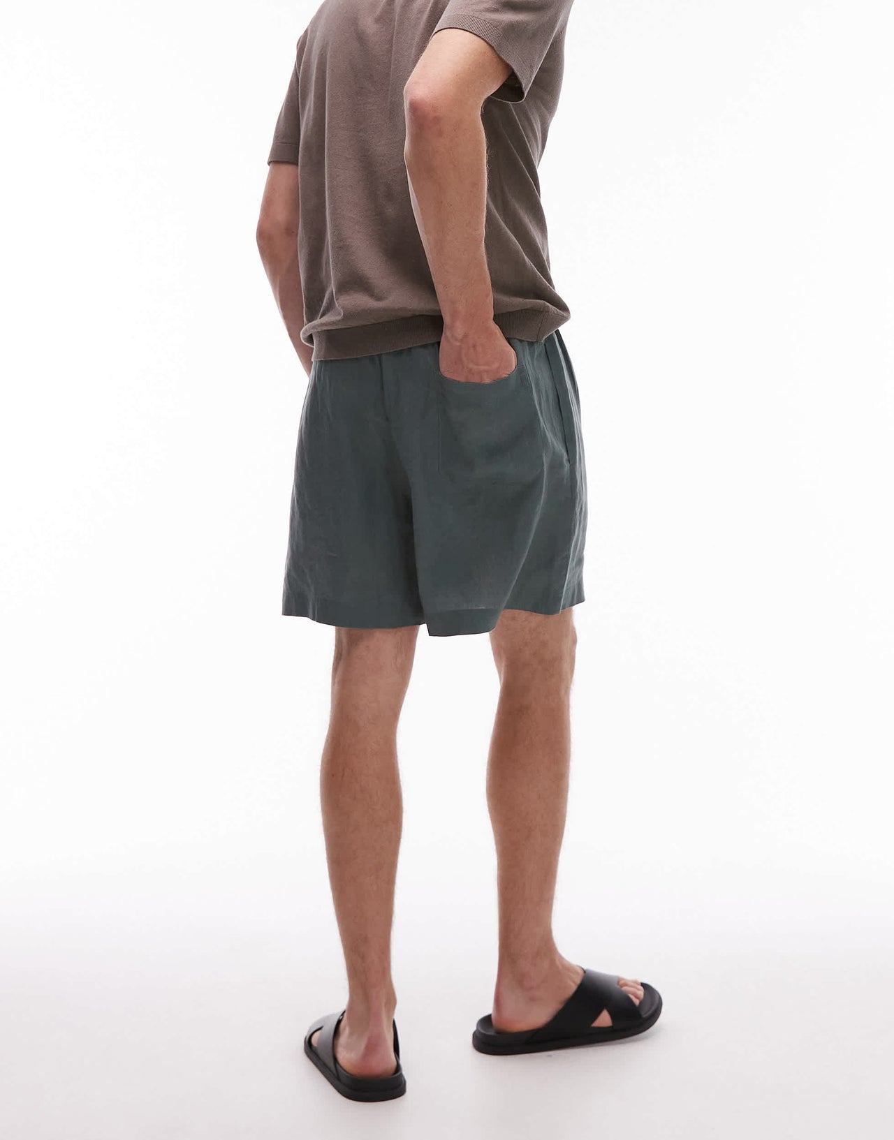 ARKET pure linen drawstring shorts in khaki green