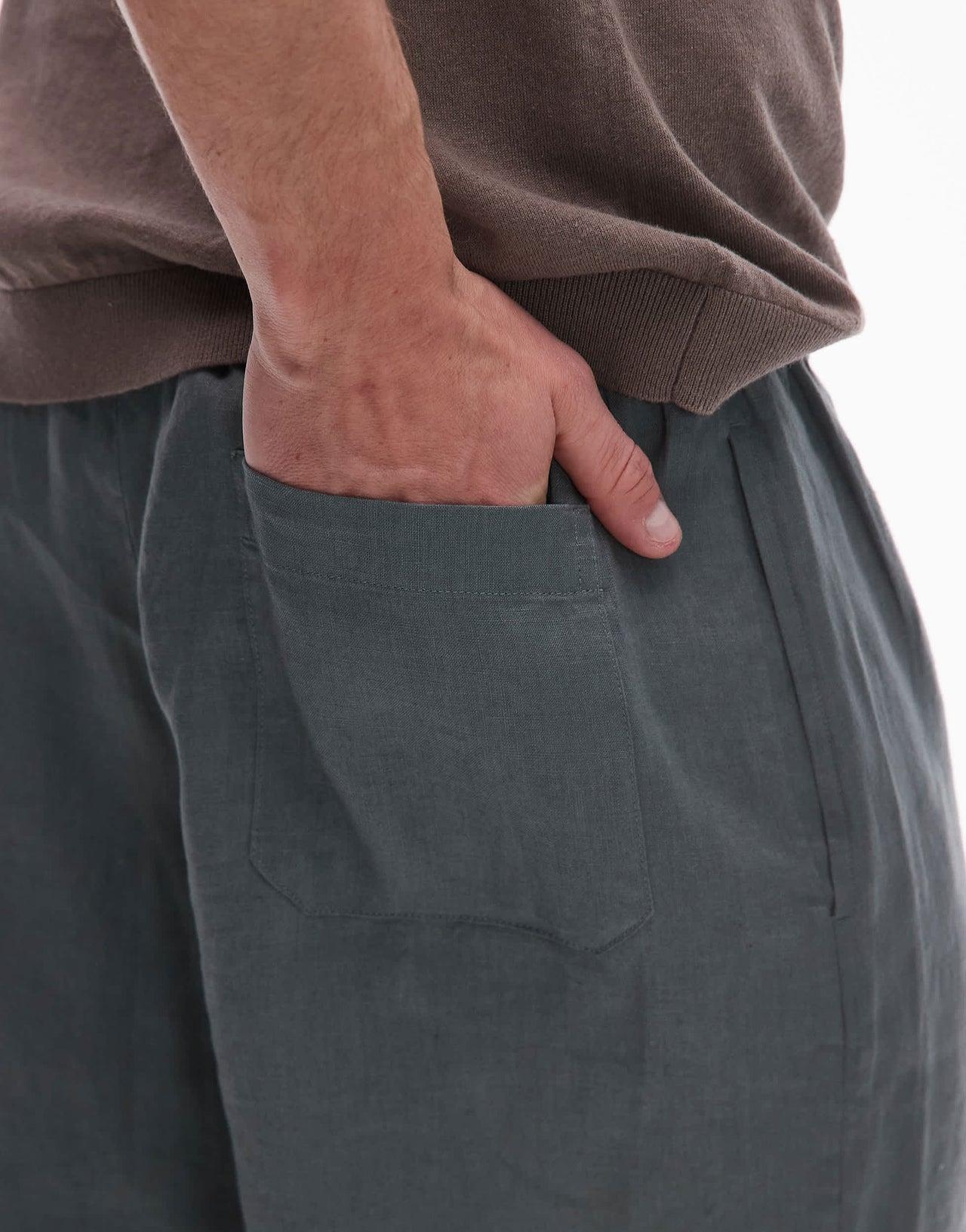 ARKET pure linen drawstring shorts in khaki green