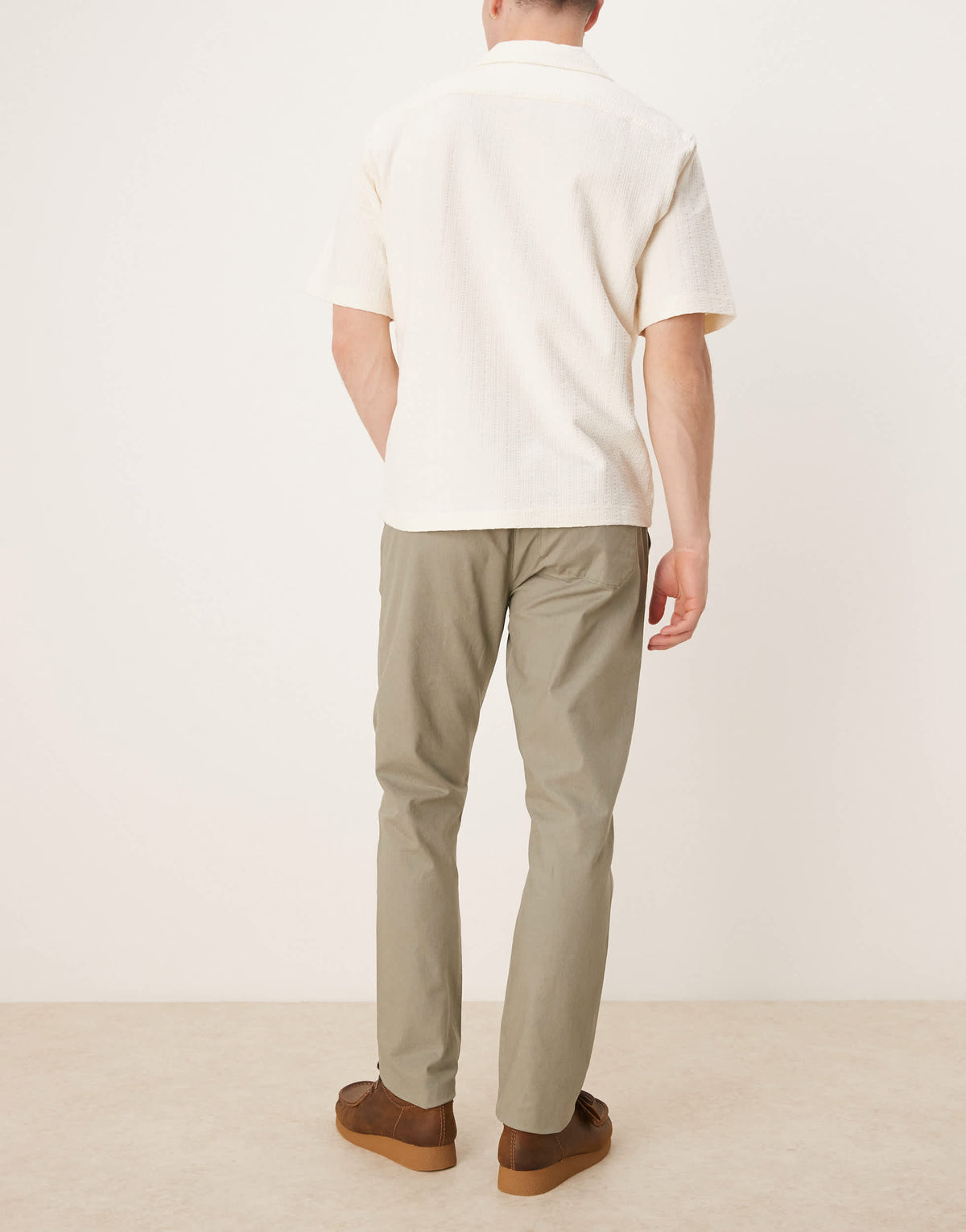 ASOS DEISGN linen rich slim trouser with elasticated waist in khaki