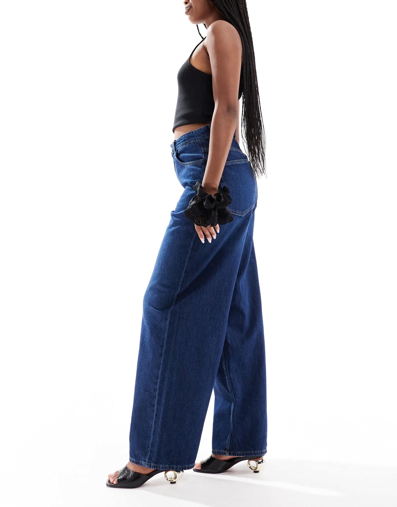 ONLY Paulina high waist baggy jeans in dark blue denim