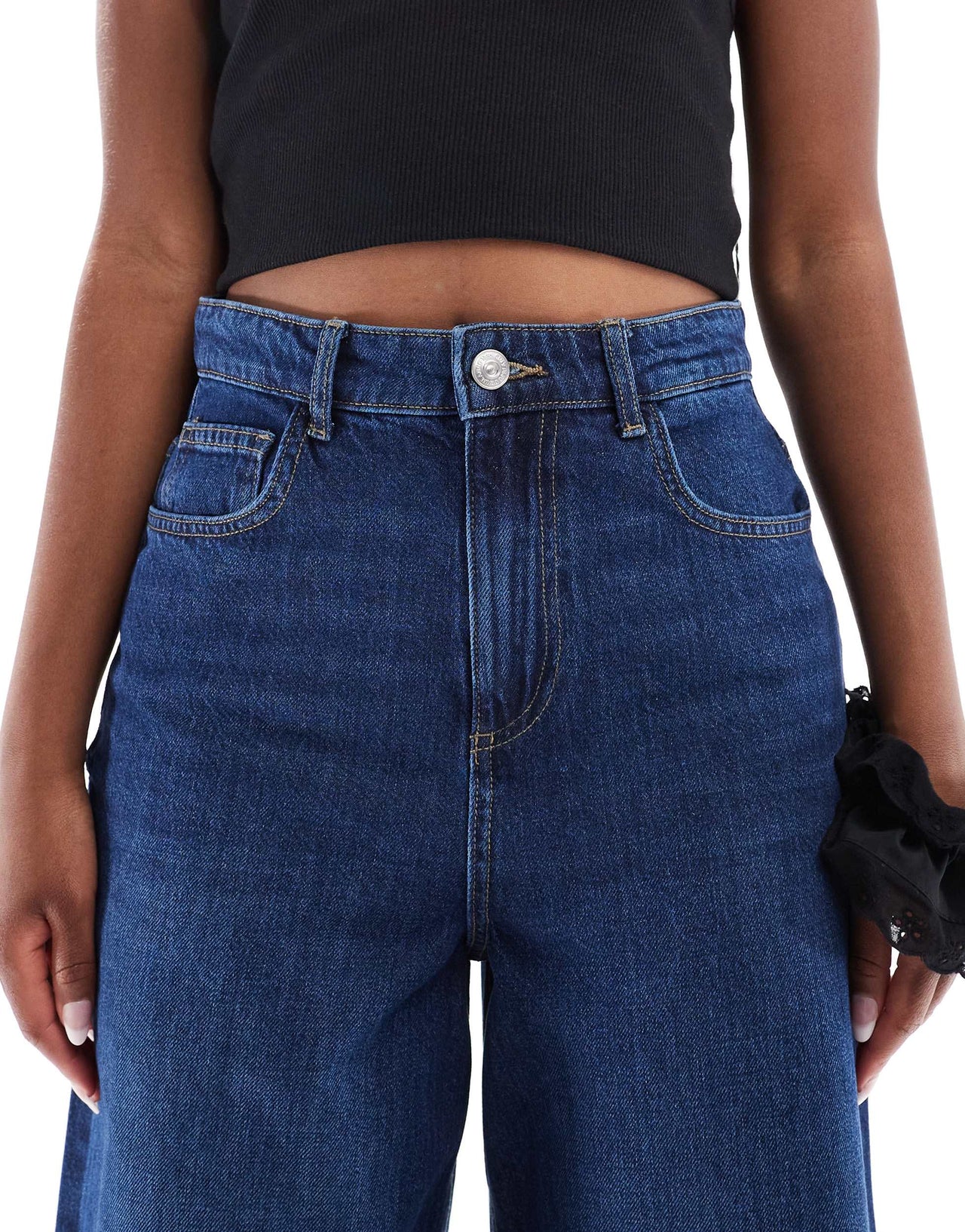 ONLY Paulina high waist baggy jeans in dark blue denim