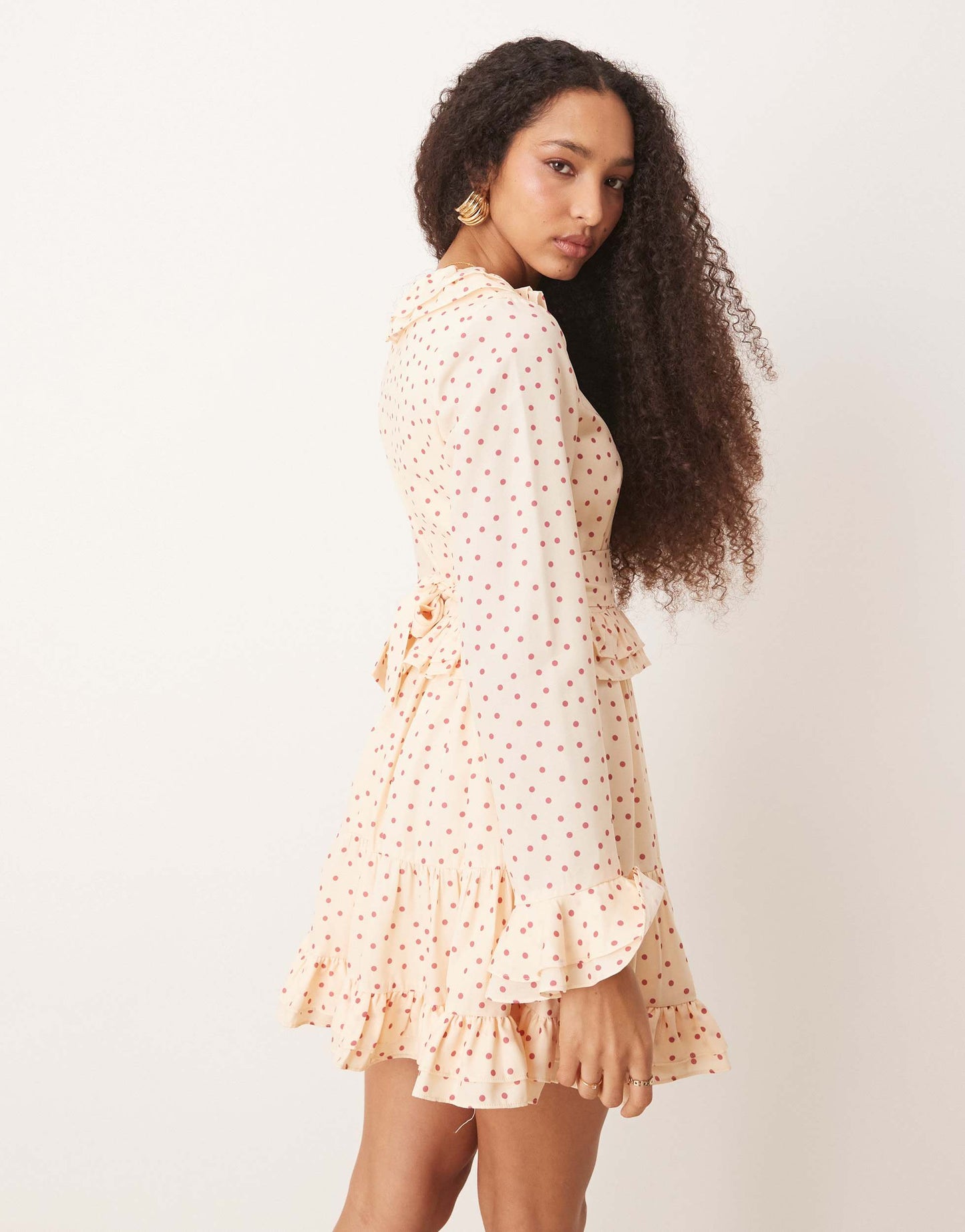 Sister Jane ruffle mini dress in pink and cream polka dot