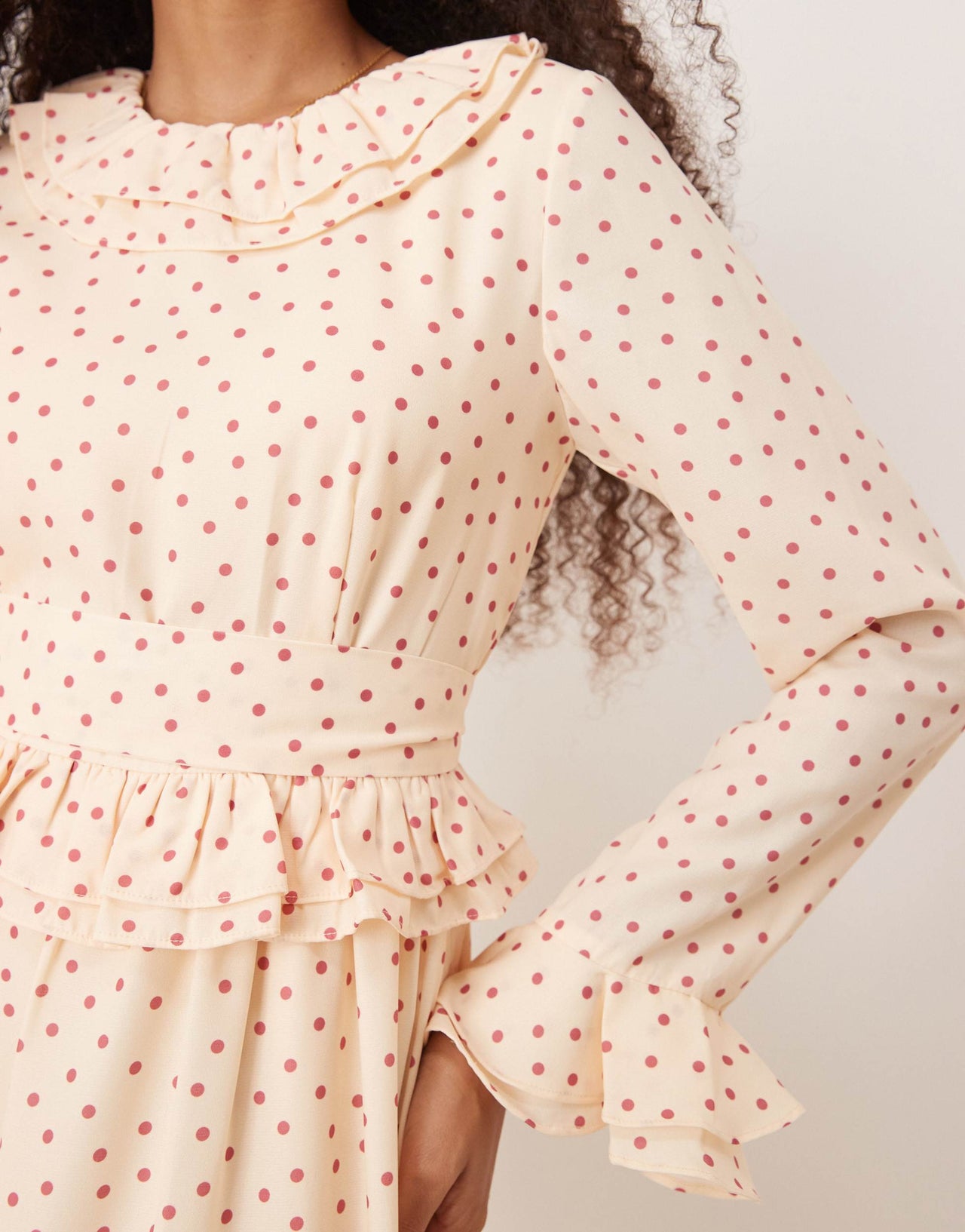 Sister Jane ruffle mini dress in pink and cream polka dot