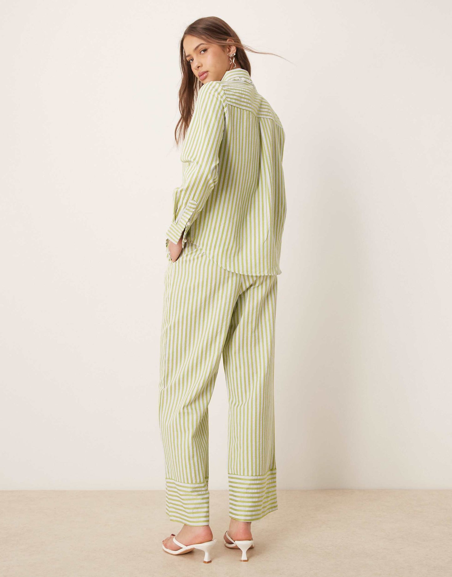 Sister Jane wide leg stripe trouser co-ord in green
