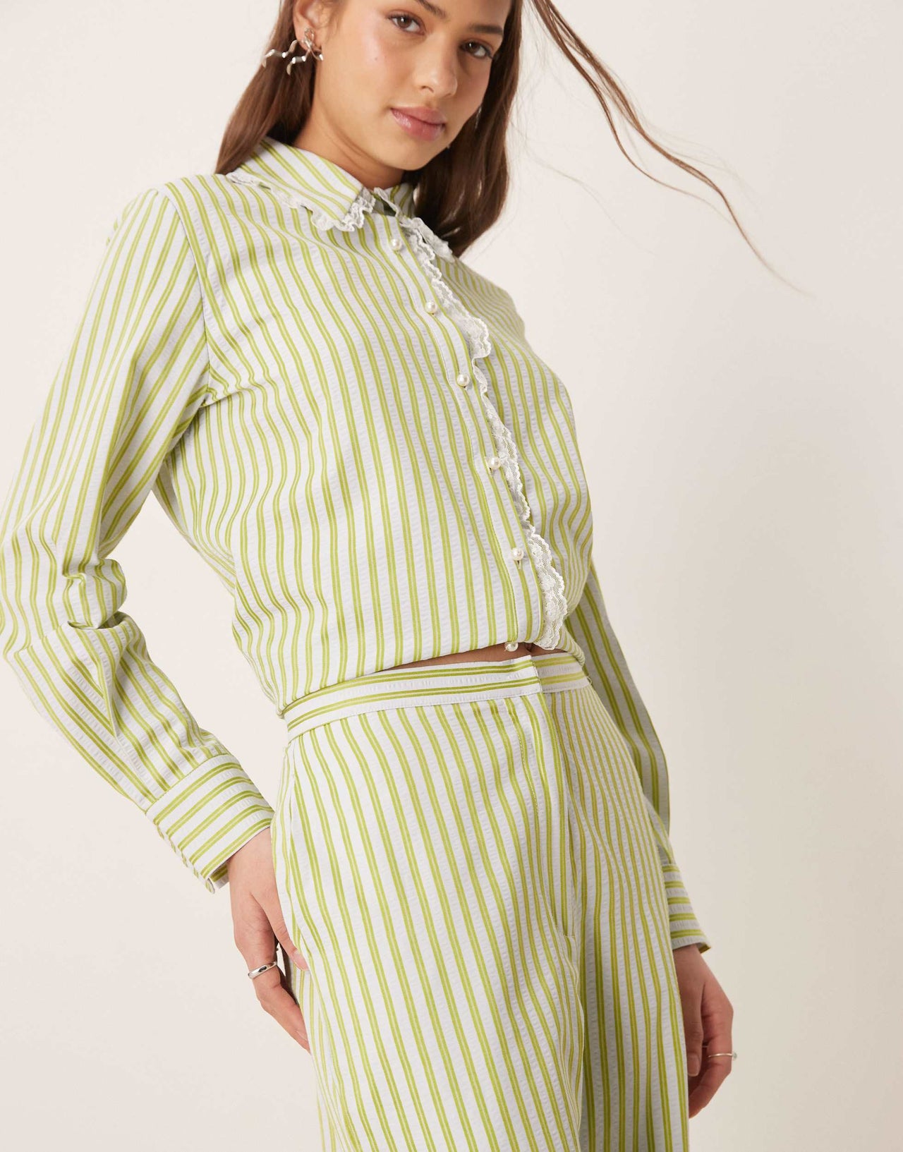Sister Jane wide leg stripe trouser co-ord in green