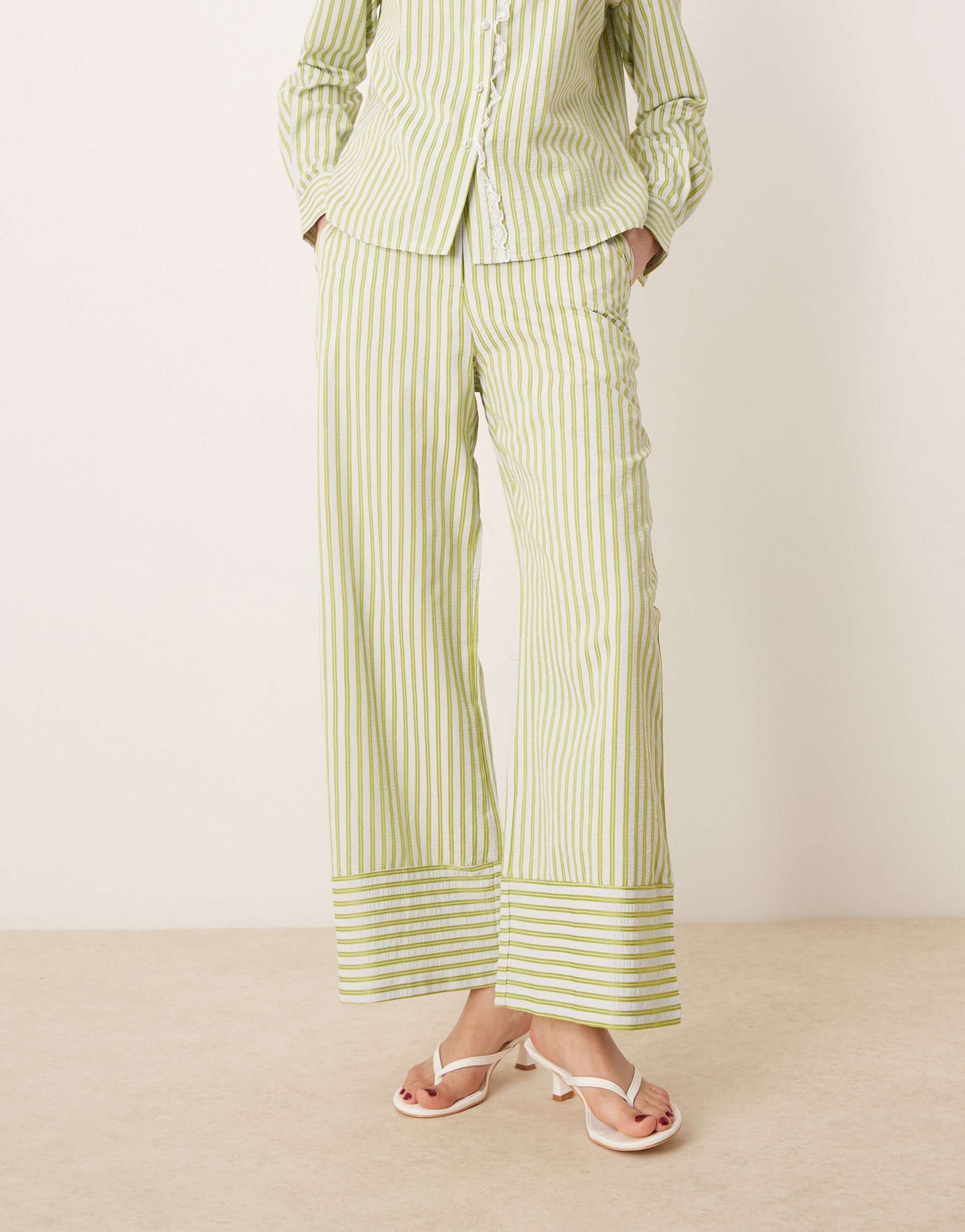 Sister Jane wide leg stripe trouser co-ord in green