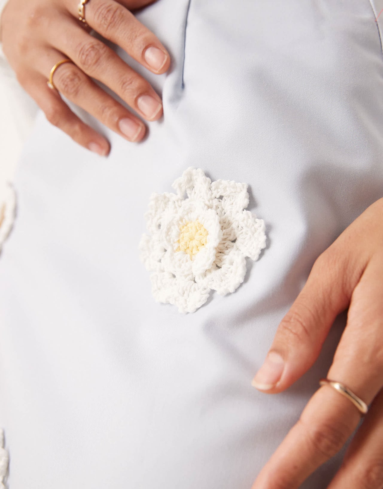 Dream Sister Jane flower embroidered midi skirt in pastel blue