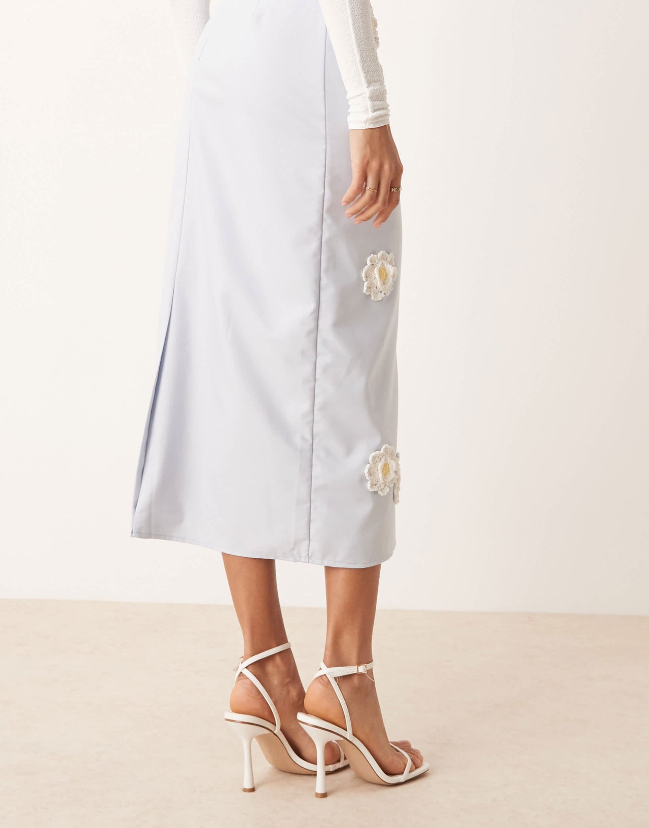 Dream Sister Jane flower embroidered midi skirt in pastel blue