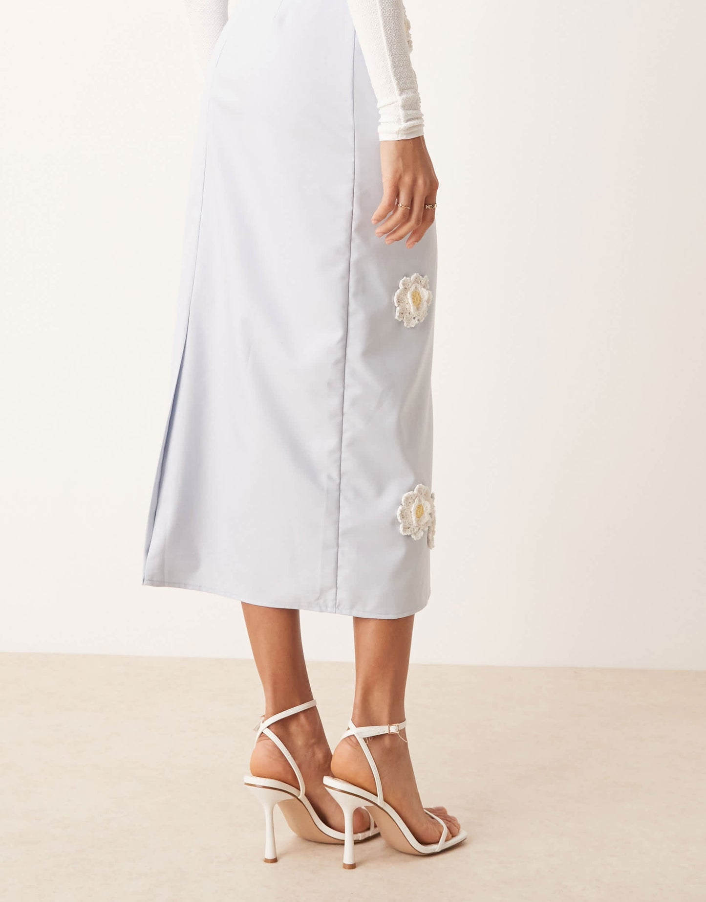 Dream Sister Jane flower embroidered midi skirt in pastel blue