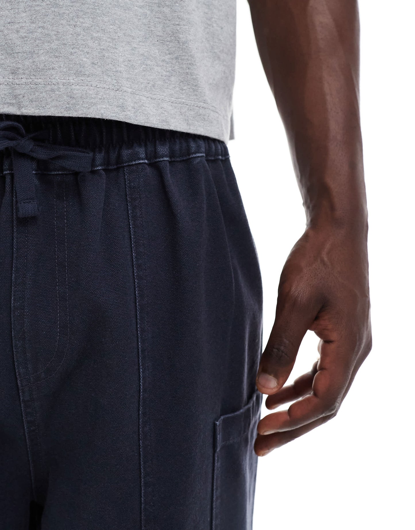 ASOS DESIGN long length canvas cargo shorts in washed navy