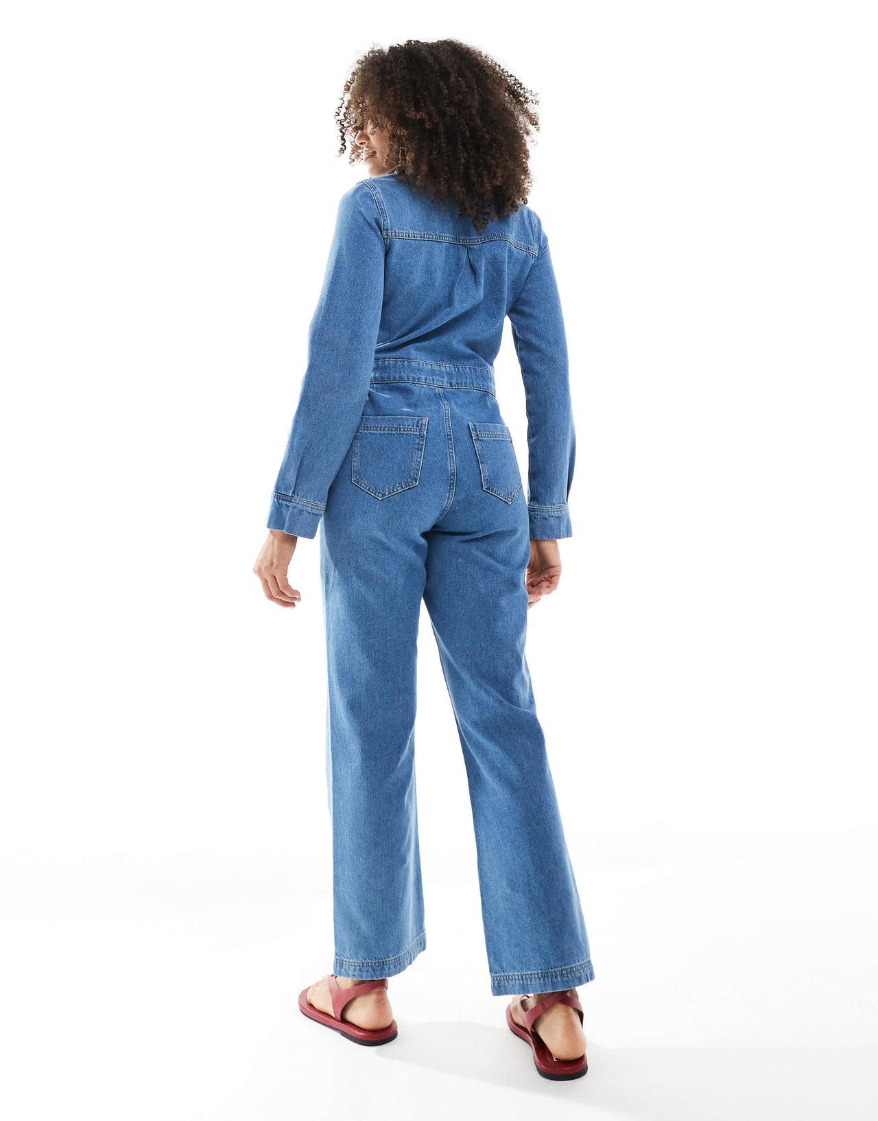 Miss Selfridge straight leg denim jumpsuit in mid wash