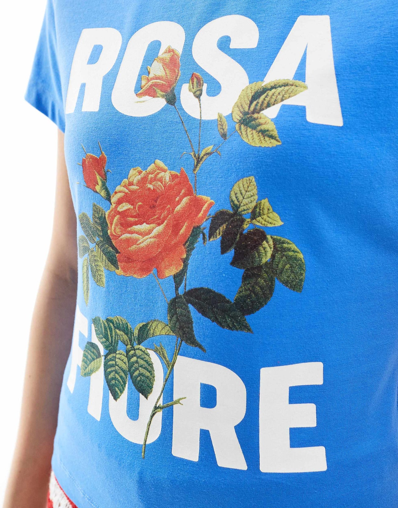 ASOS DESIGN baby tee with rosa fiore grapic in blue