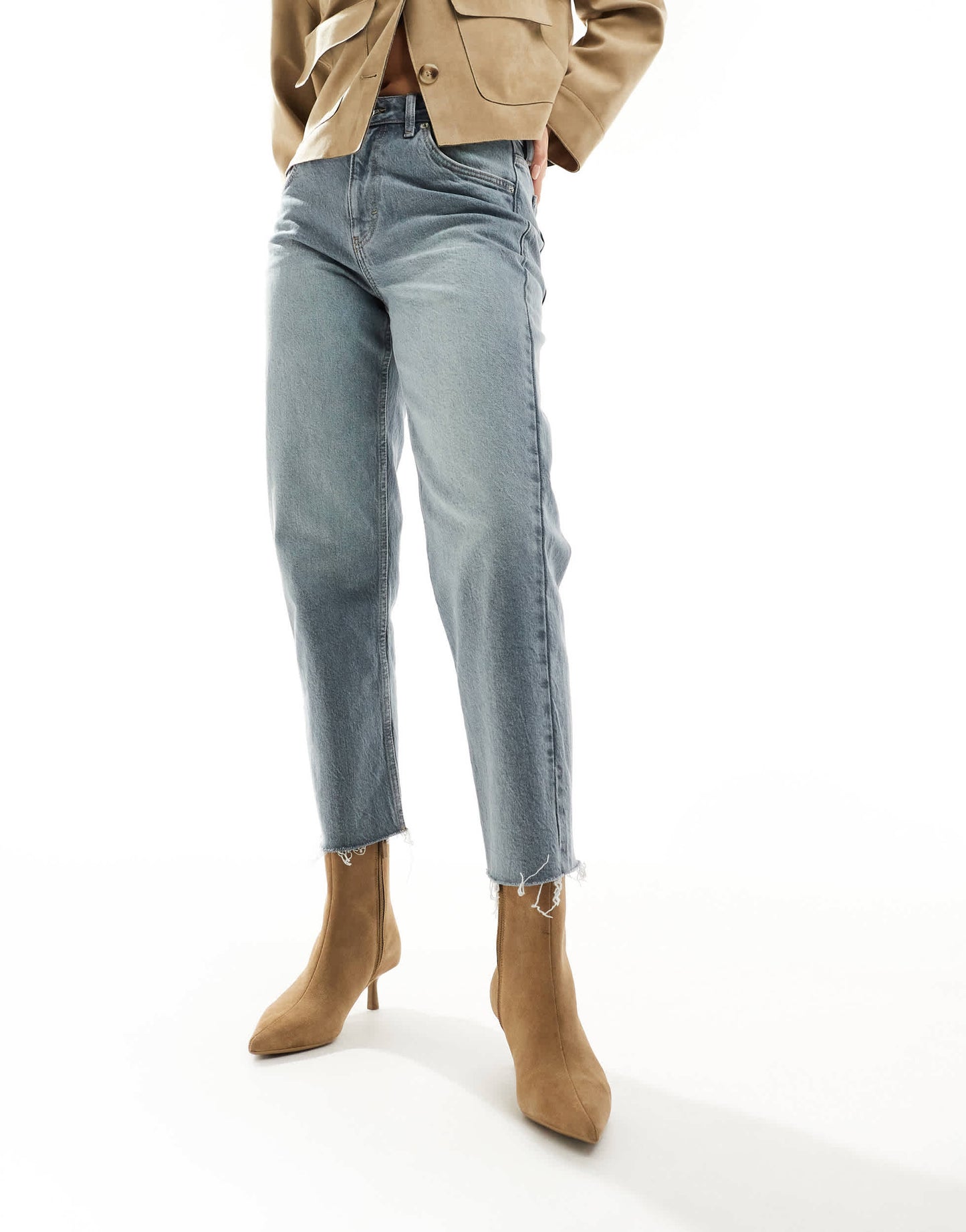 Stradivarius suede leather heeled boot in tan